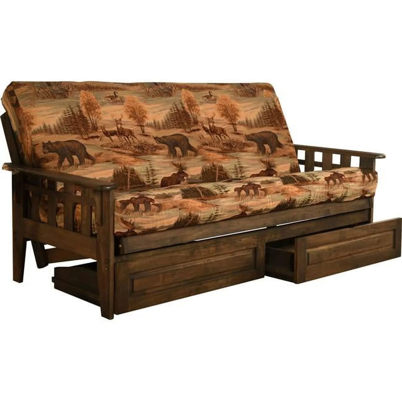 Kodiak Furniture Tucson Futon with Canadian Fabric Mattress in Walnut/Brown
