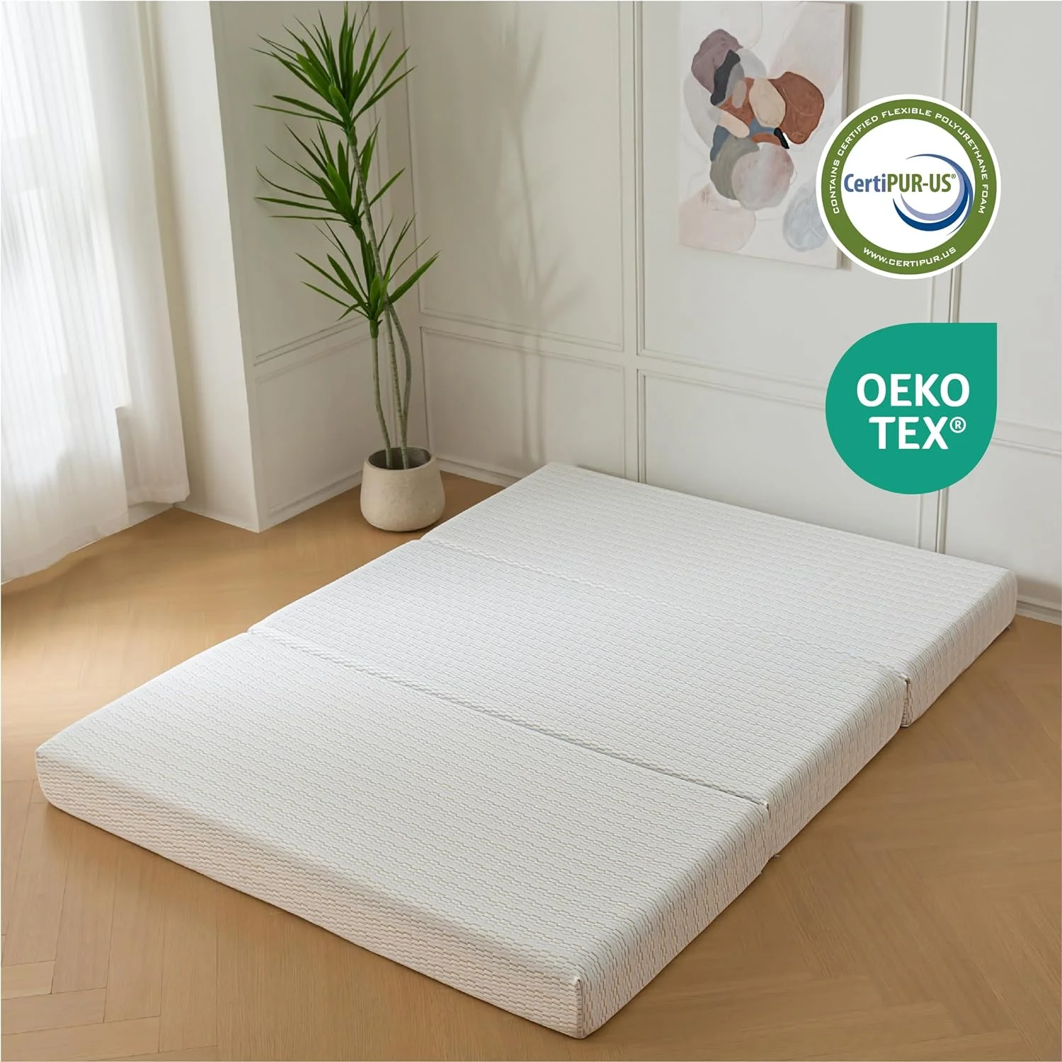 LIHONG 4 inch Topper with Washable Cover and Storage Bag, Non-Slip Bottom, CertiPUR-US Certified-80 x60 x4 Trifold Mattress, Queen (U.S. Standard), White