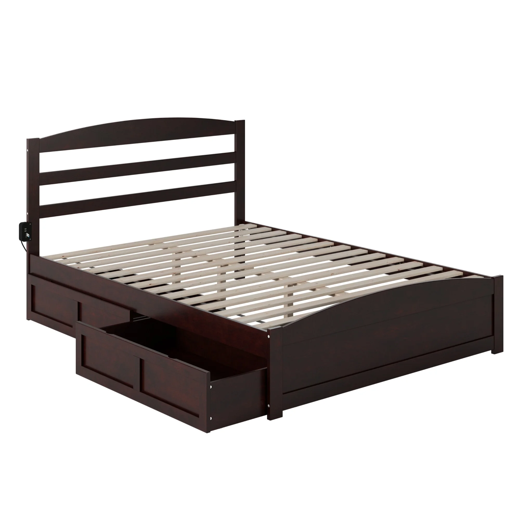 Warren, Solid Wood Platform Bed with Footboard and Storage Drawers (Set of 2), Queen, Espresso
