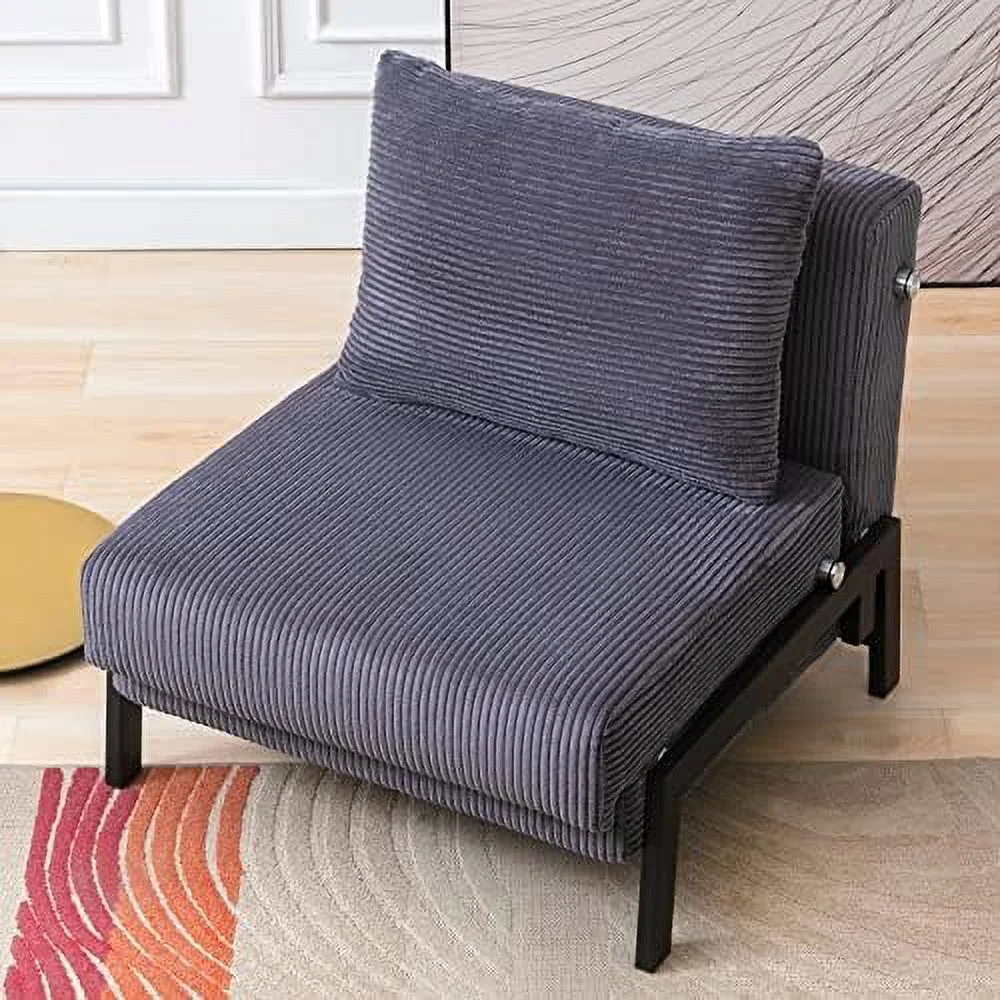 TJUNBOLIFE Pull Out Sleeper Chair Velvet Fabric Chair Bed with Memory Foam Foldable Futon Chair with Metal Leg Armless Sofa Chair Bed for Living Room Bedroom Office Small Space  Dark Grey