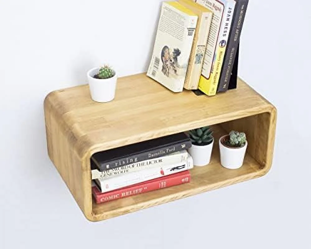 TJBOLIFE Floating Nightstand Wooden  Bedside Table  Nightstand   Handmade  Wall Mounted Bedside   Minimalist and Unique Style (Natural)