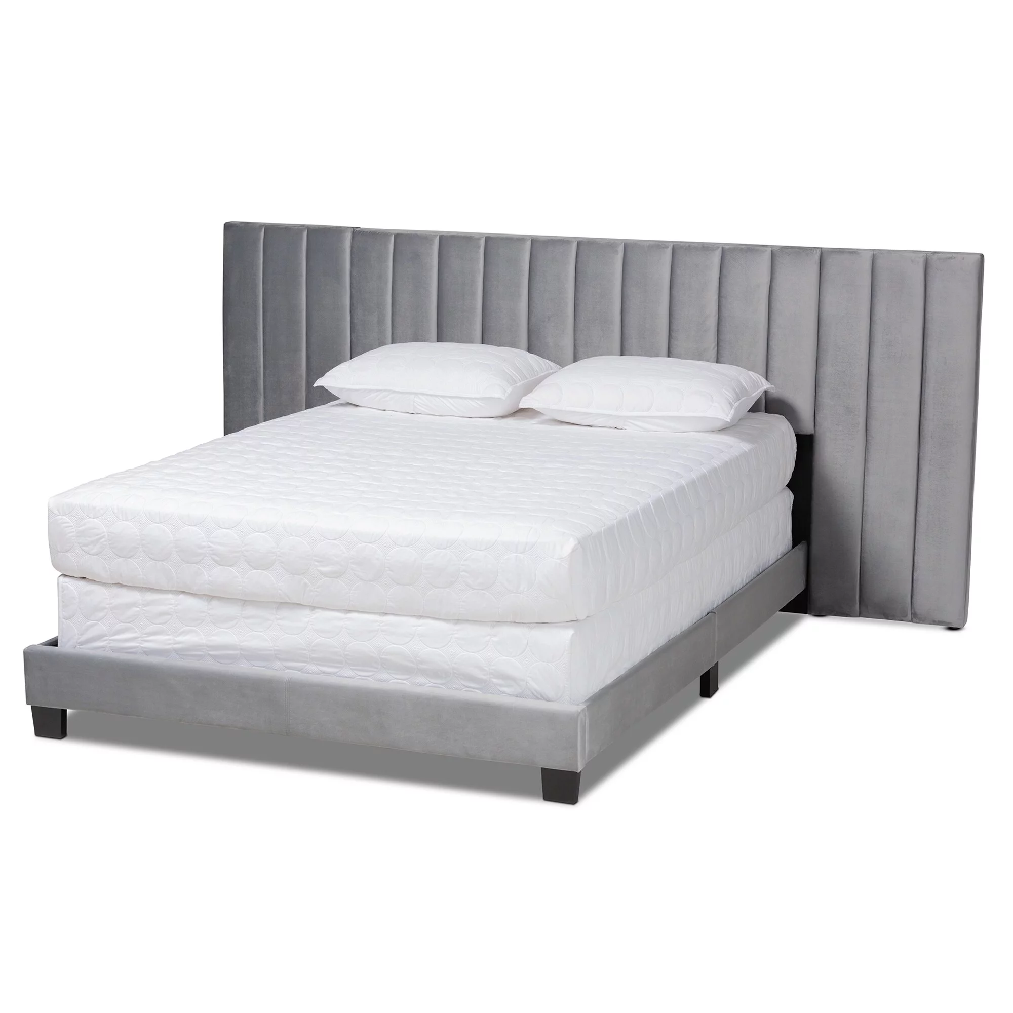 Silver Orchid Trouhanowa Glam and Luxe Upholstered Panel Bed with Extra Wide Headboard Grey King