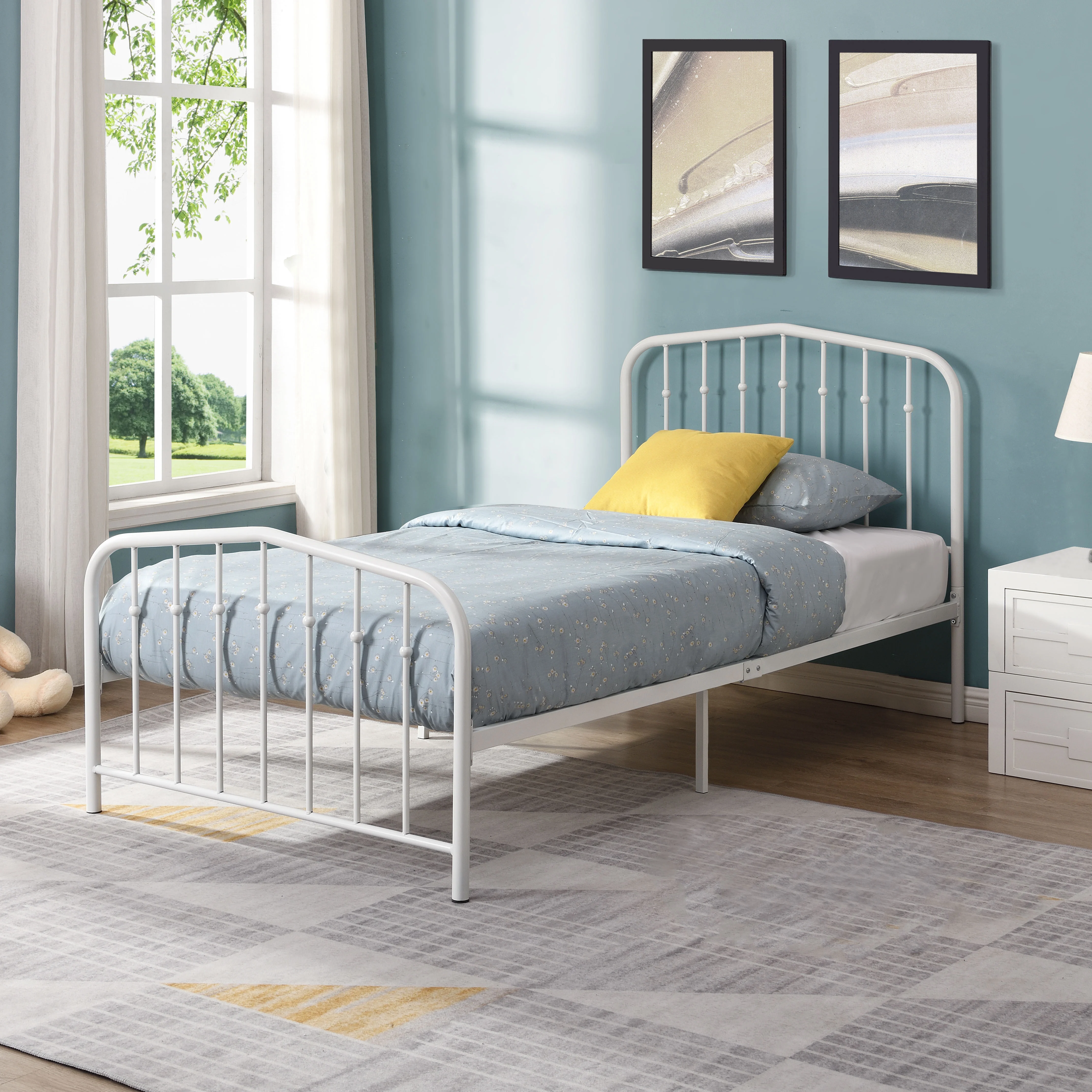 White Twin Metal Platform Bed (Fully Slated)