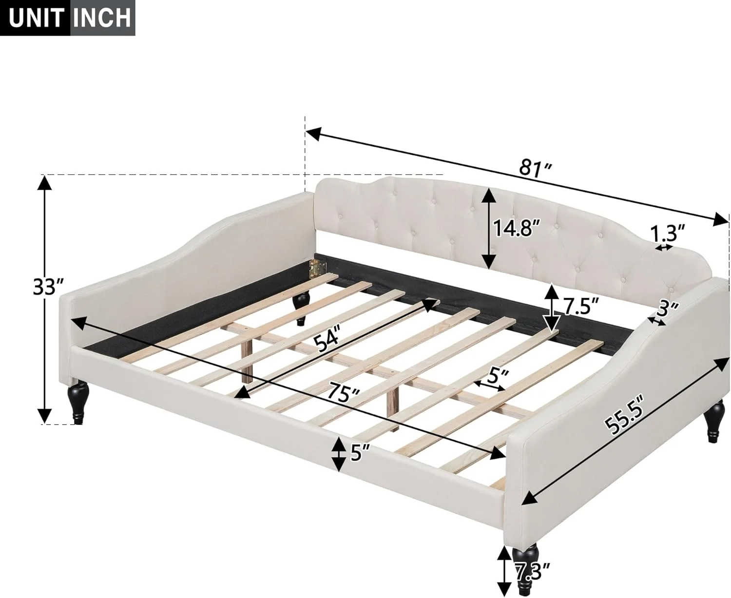 Full Size Upholsered Daybed, Lie Day Bed Frame, Boom ufed Sofa Bed -Ceury Desig For Bedroom Livig Room, Beige