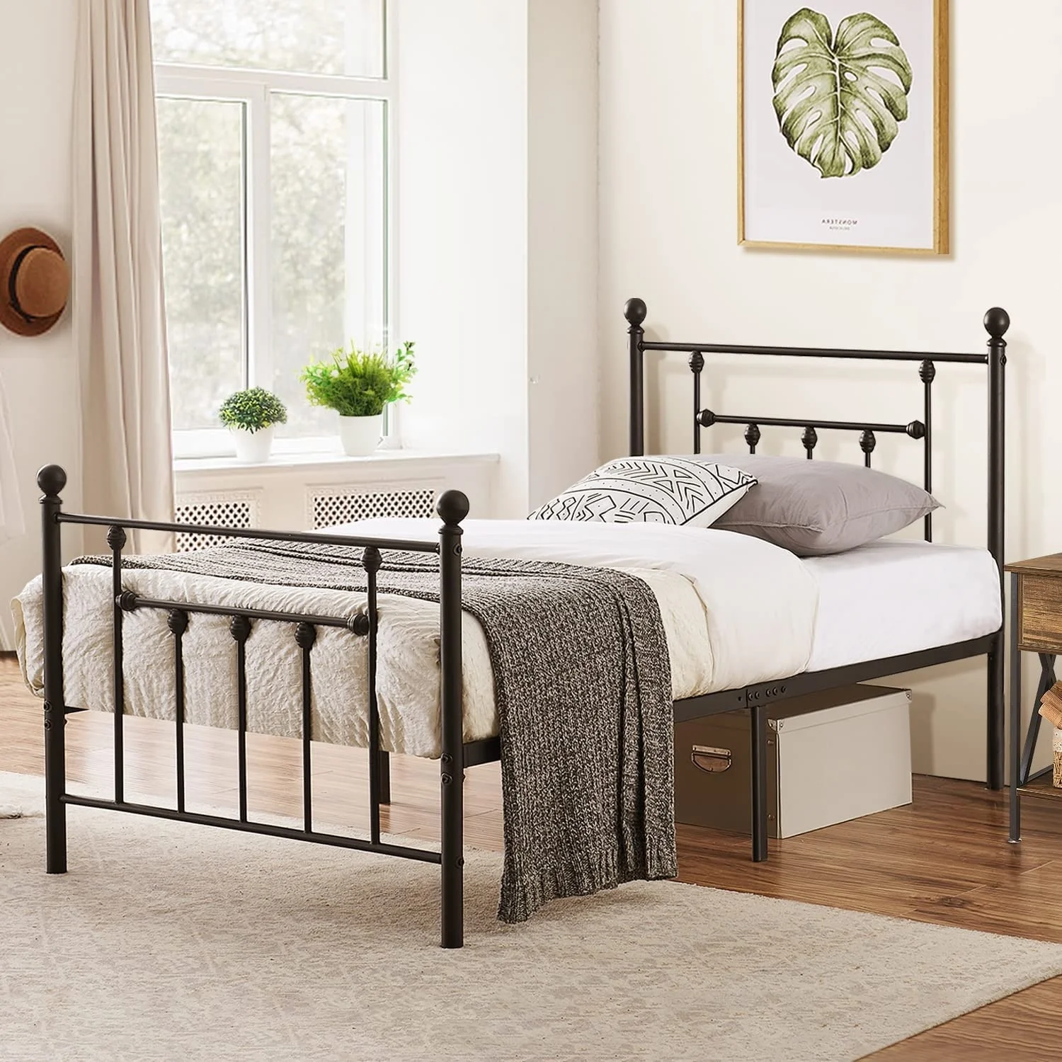 Javlergo Twin Size Platform Bed Frame with Headboard and Footboard for Girls/Boys, No Box Spring Needed Black