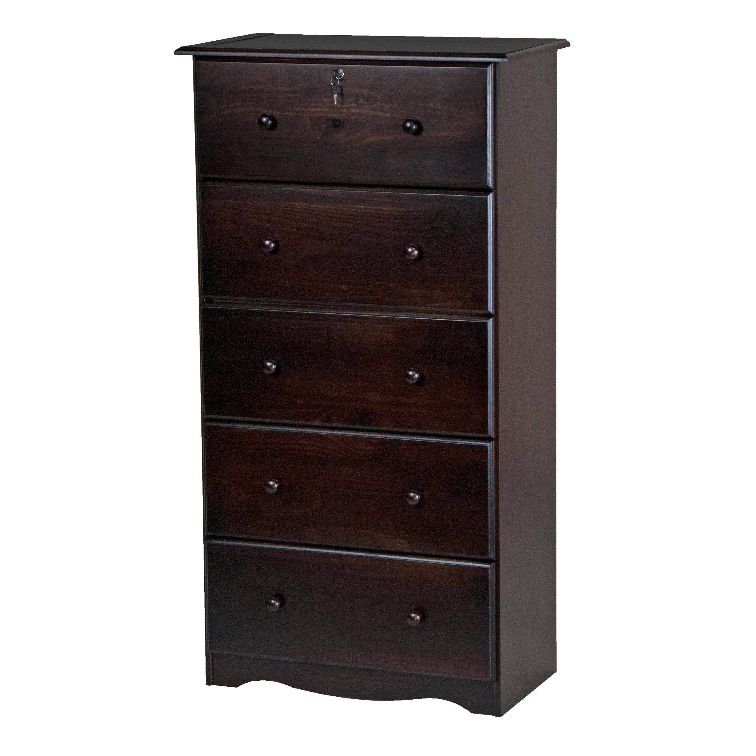 Palace Imports, Inc Palace Imports 100% Solid Wood 5-Jumbo Drawer Chest with Lock, Metal or Wooden Knobs Java
