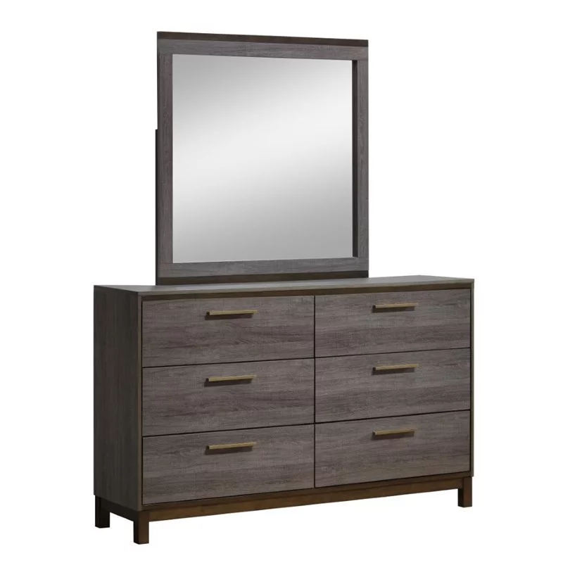 Furniture of America Charlsie Wood Dresser and Mirror Set in Antique Gray