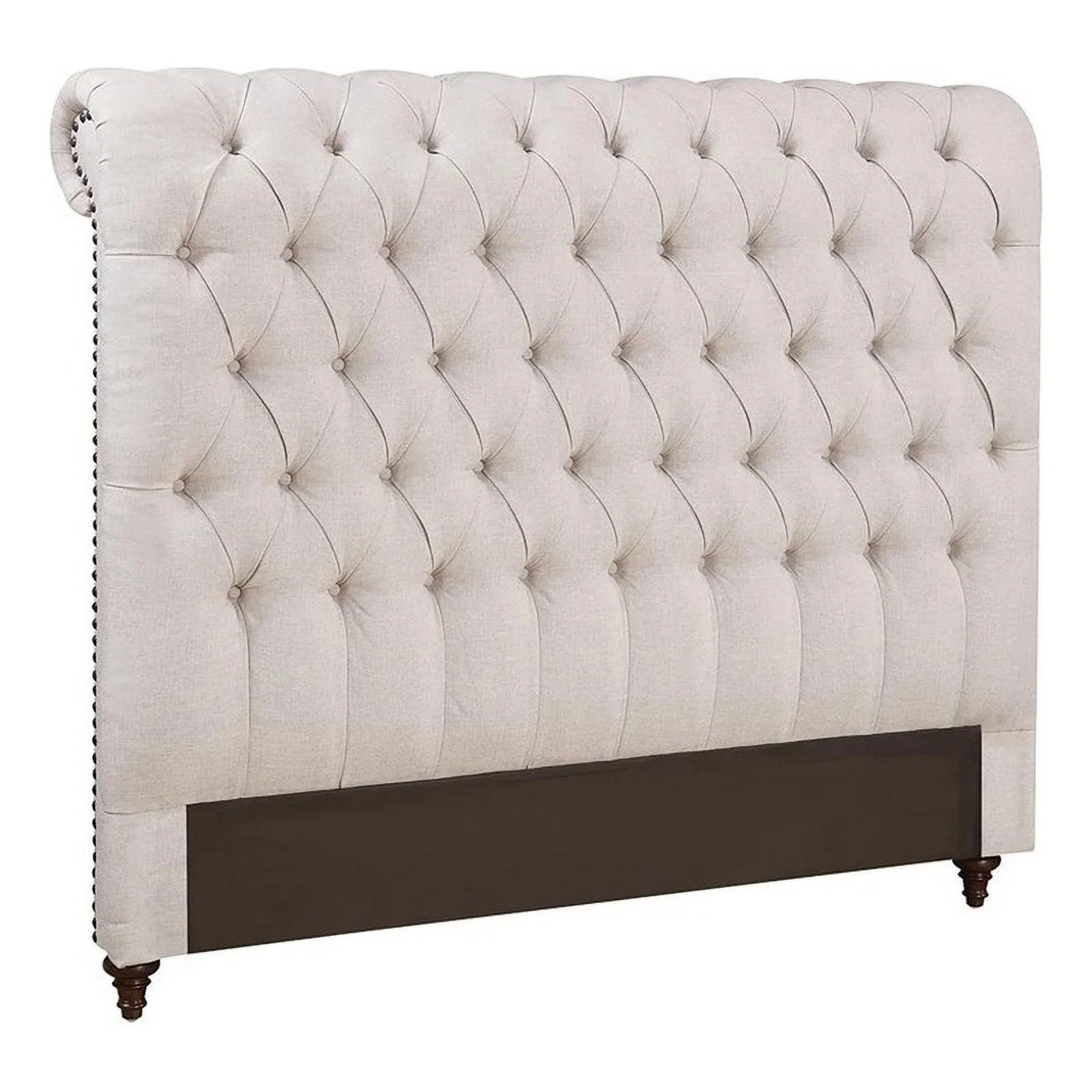 Pemberly Row Upholstered Fabric Queen Size Headboard in Beige