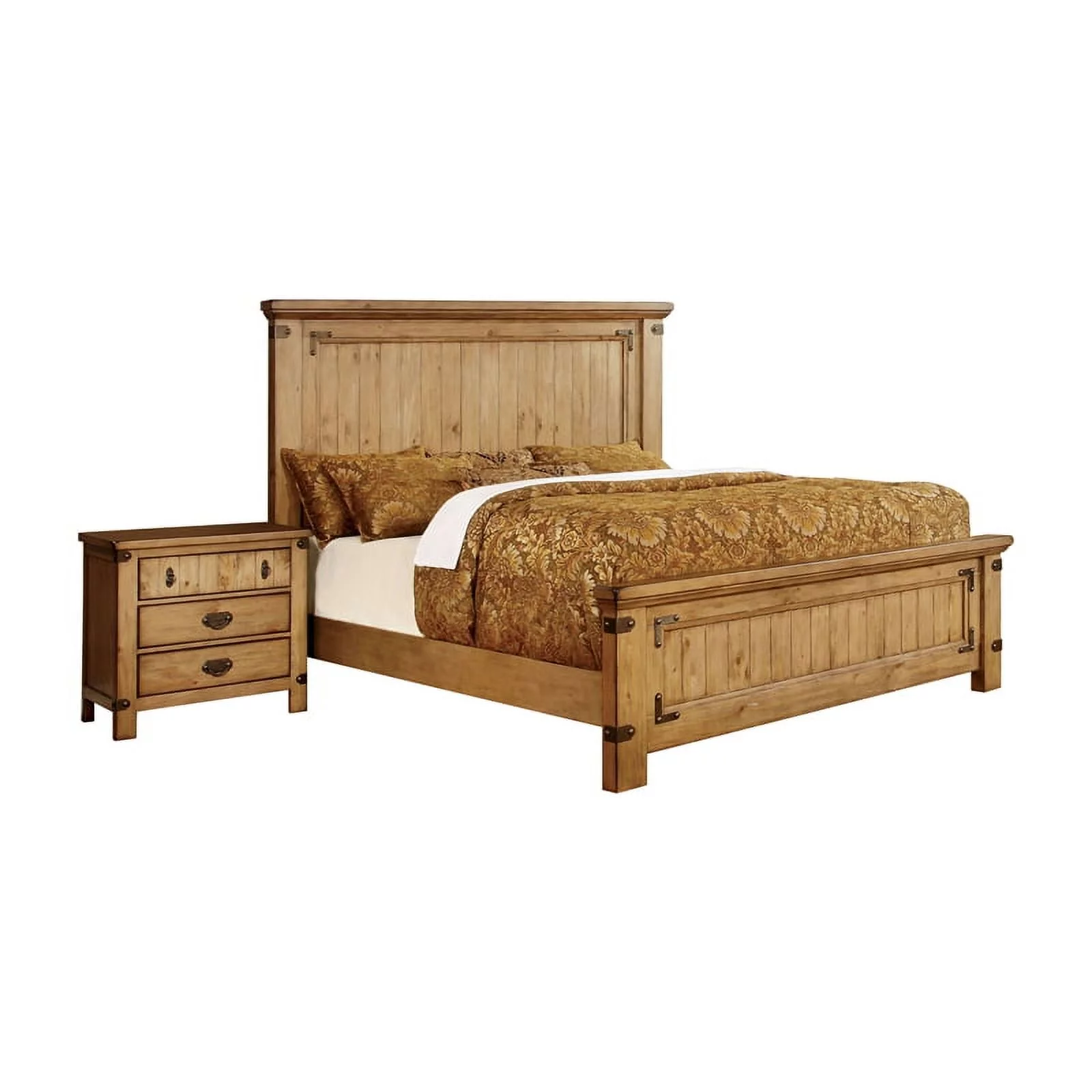 FOA Sesco 2pc Weathered Brown Elm Wood Bedroom Set - Queen + Nightstand