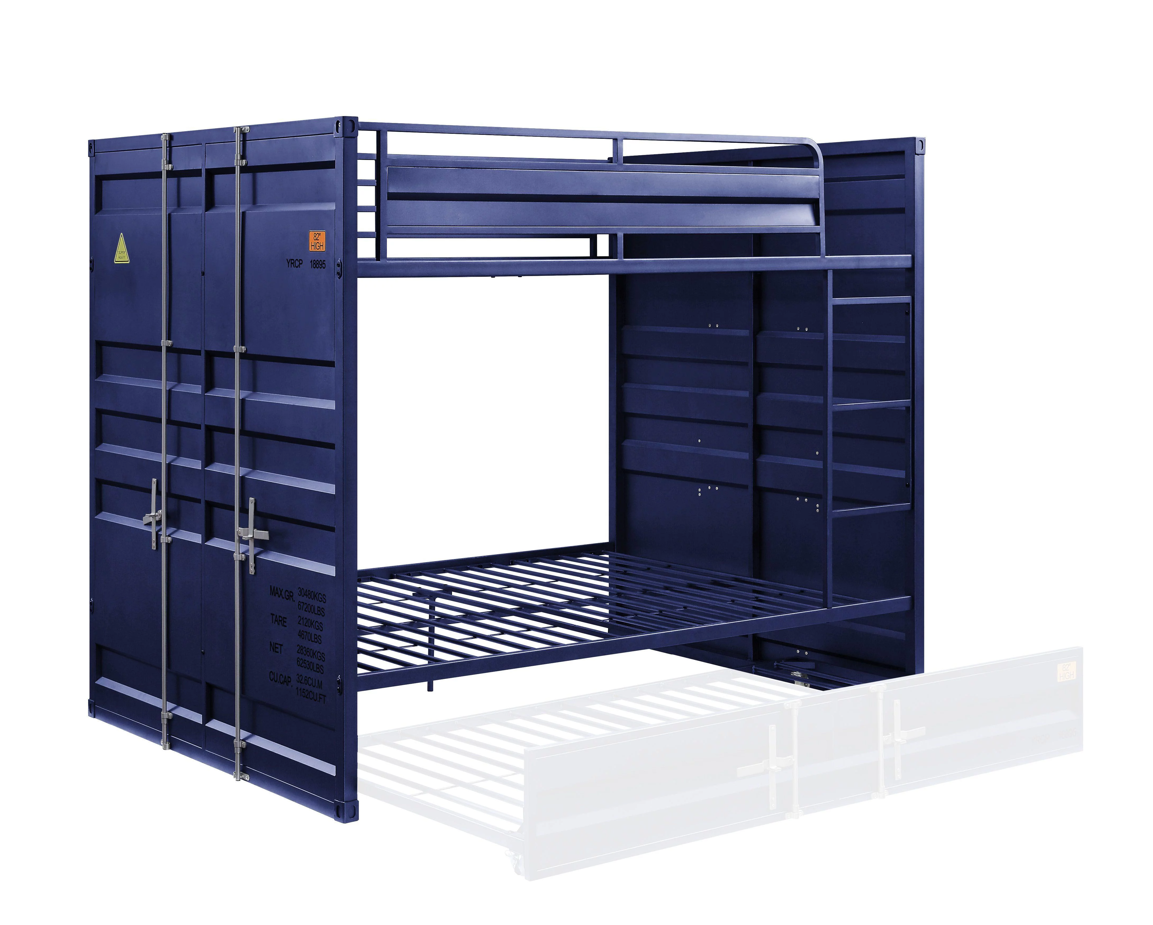 Contemporary Blue Full Bunk Bed + Trundle by Acme Cargo 37905-2pcs