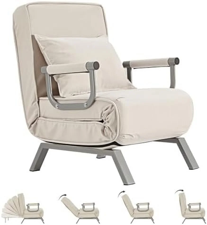 YZboomLife Convertible Sofa Bed Sleeper Chair Tri-fold Upholstered Armchair Sleeper with Pillow Folding Leisure Chaise Lounge Couch with 6 Angle Adjustable Backrest Single Lazy Bed for Of