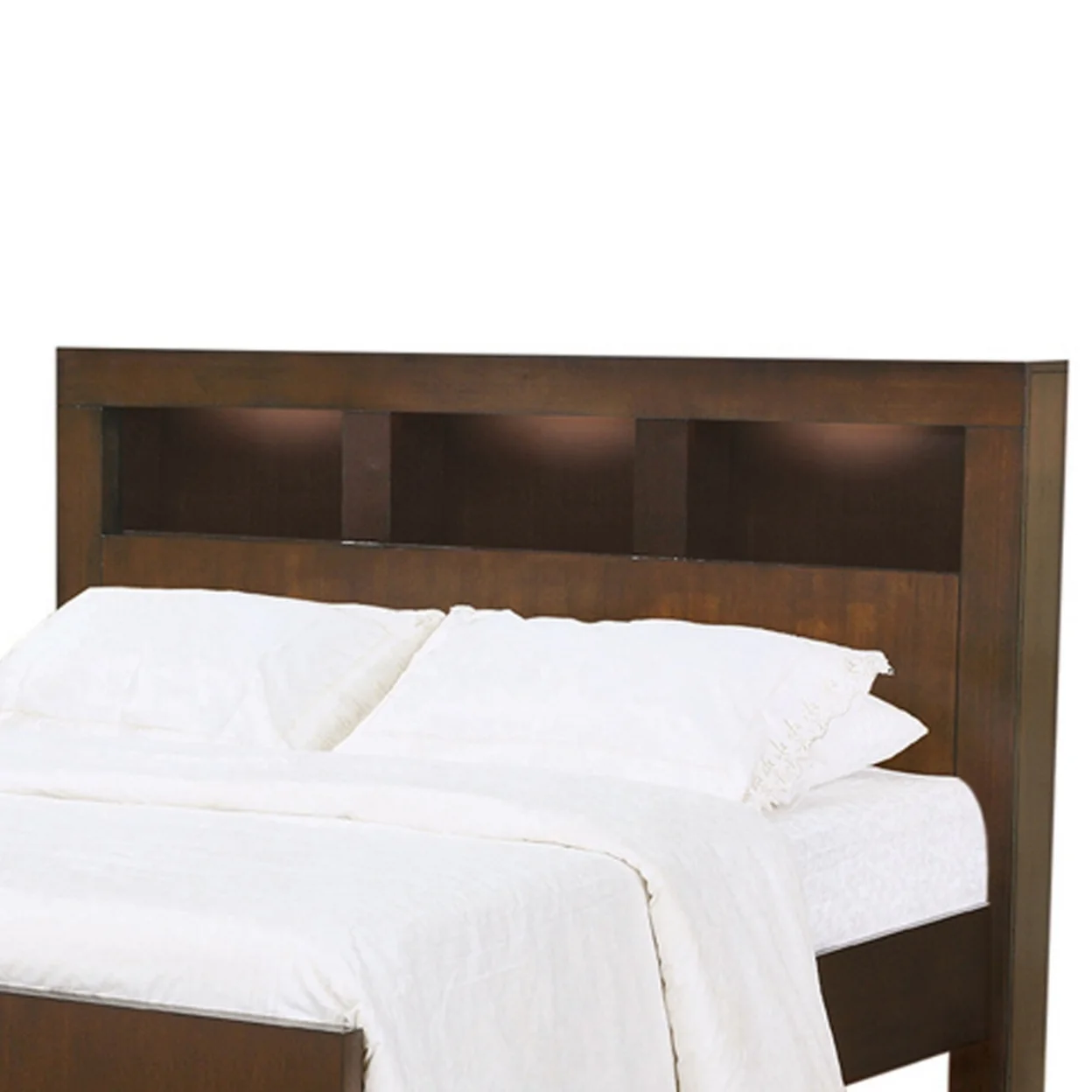 3 Open Bookcase Queen King Size Bed with Soft Light Brown- Saltoro Sherpi