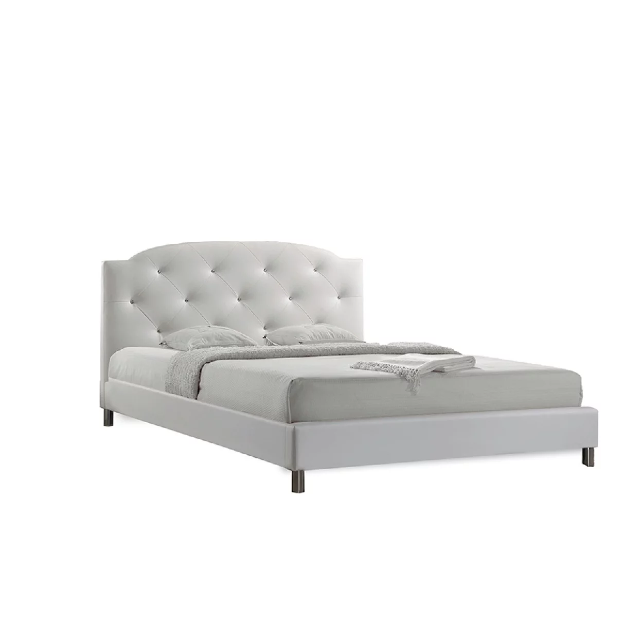 Baxton Studio Canterbury Leather Contemporary Bed, Full/Queen, White