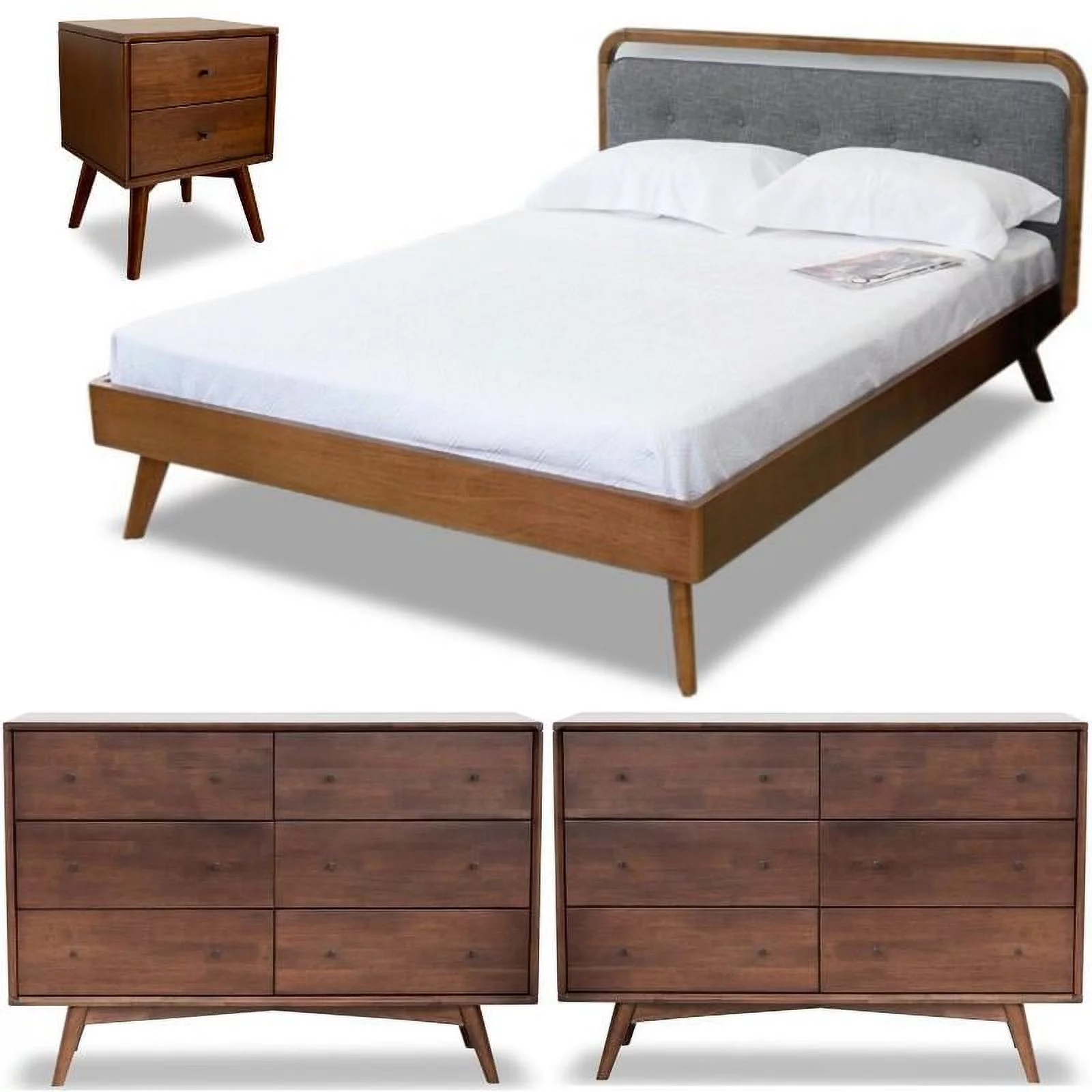 Home Square 4 Piece Set with Queen Platform Bed Nightstand and 2 Dressers