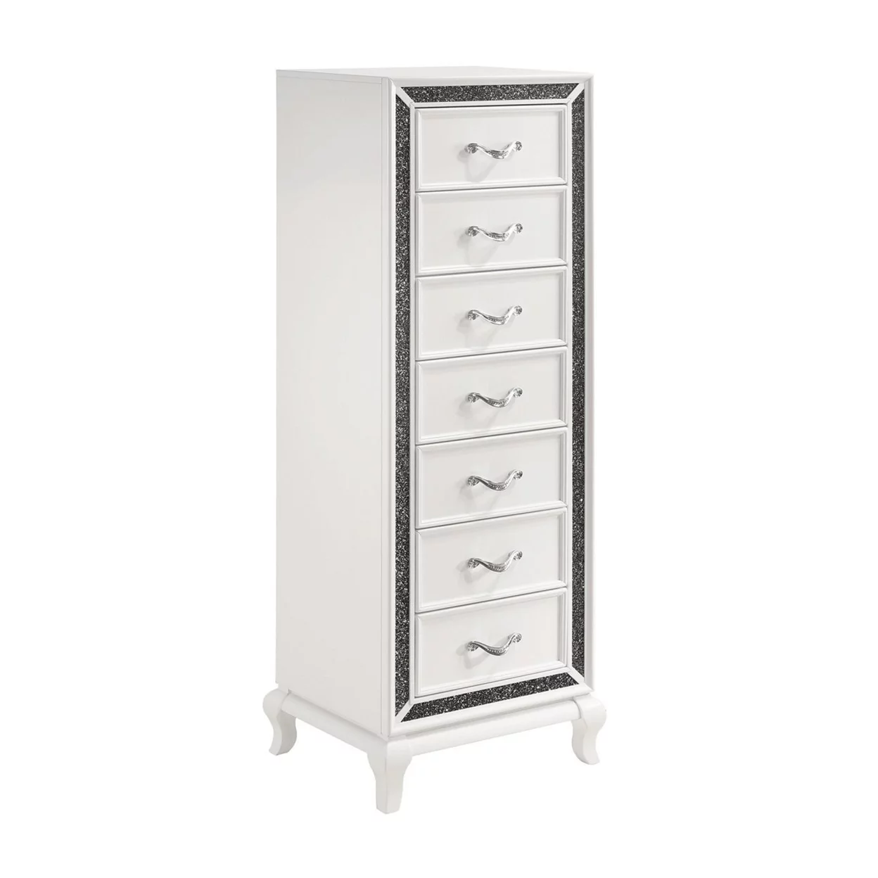 Wooden Chest with Faux Crystal Inlays and 5 Spacious Drawers, White- Saltoro Sherpi