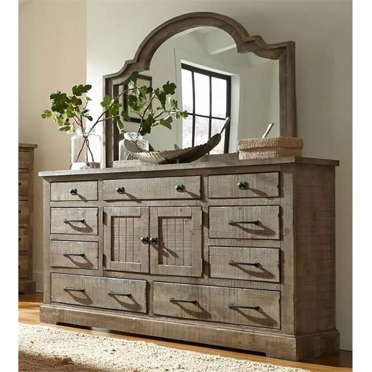 Progressive Furniture Meadow Wood Drawer Door Dresser in Weathered Gray