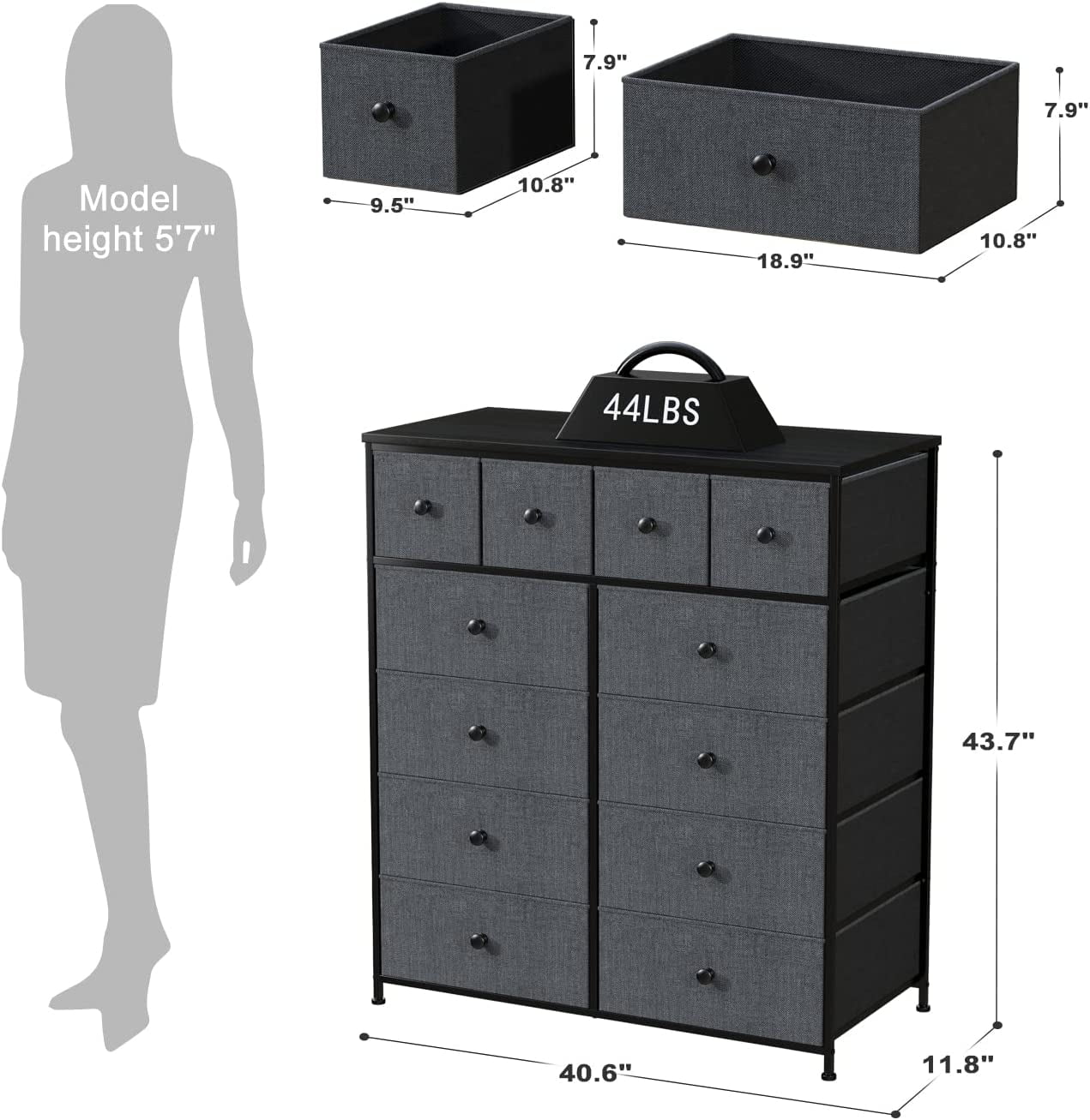 Popular Tall Dressers for Bedroom  12 Drawer Dresser with Wooden Top and Metal Frame  Fabric Storage Drawer Dresser & Chest of Drawers for Bedroom Closet Organizer  40.5" W x 11.8