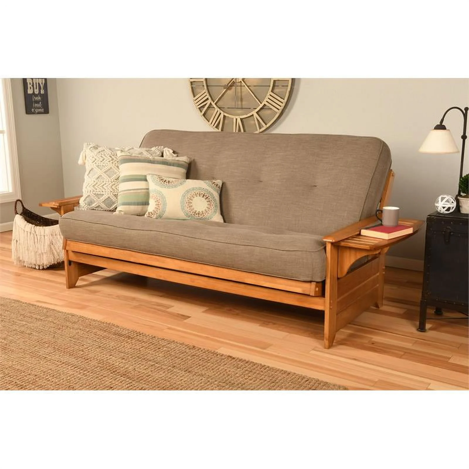 Bowery Hill Full-size Traditional Linen Fabric Futon in Stone Gray