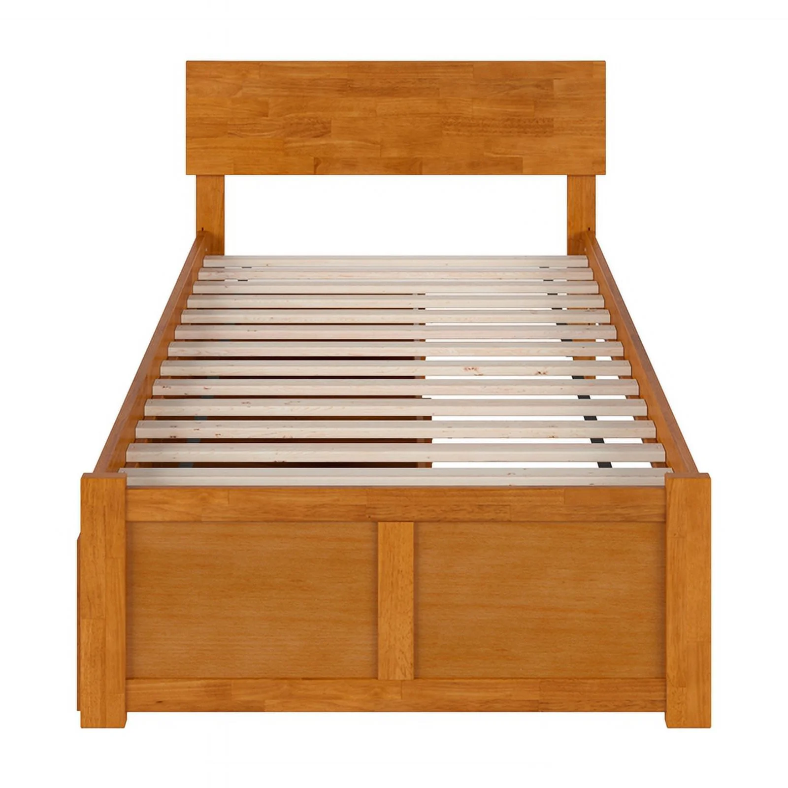 Orlando Twin XL Wood Platform Bed with Footboard and Drawers in Light Toffee