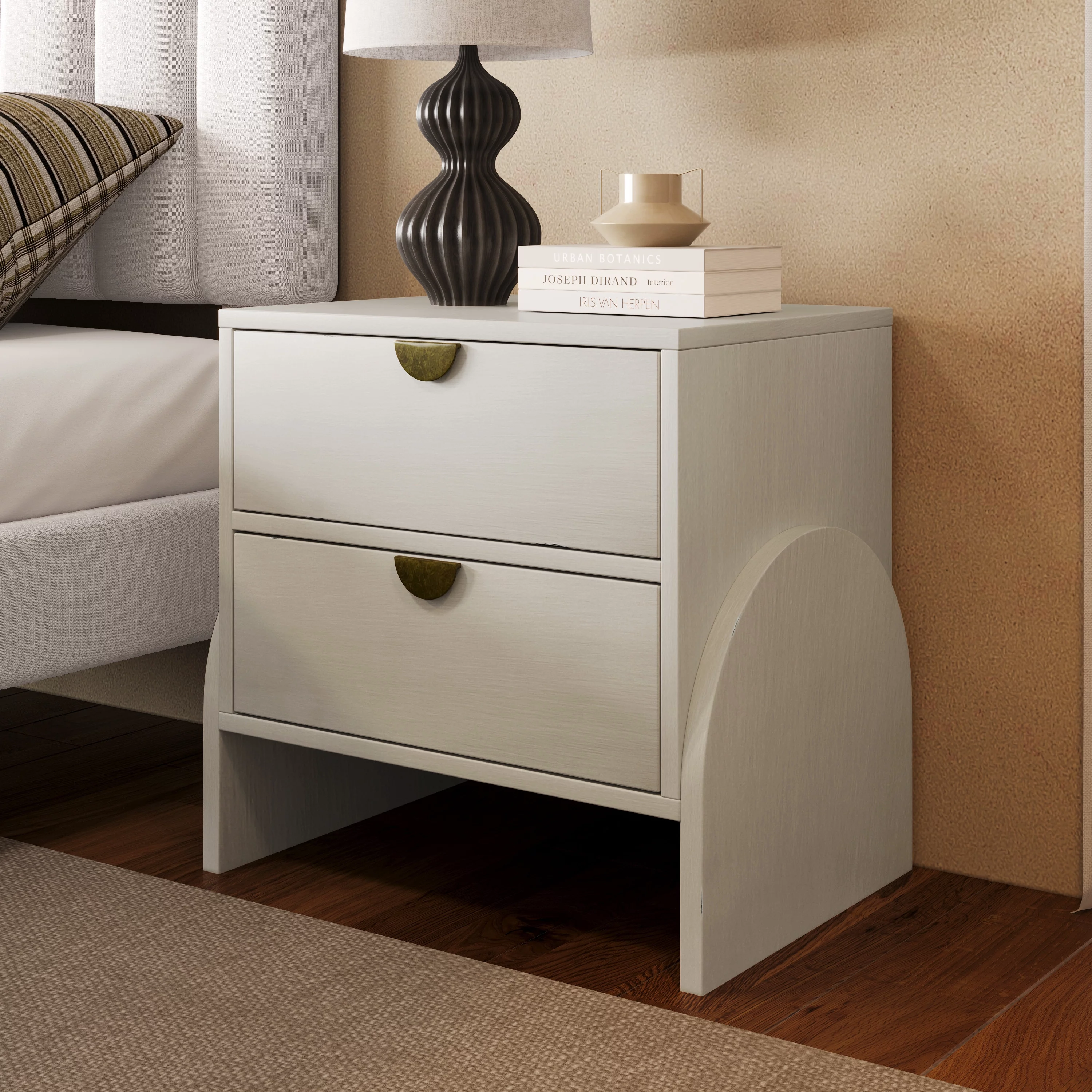 Bellemave Nightstand with 2 Drawers, White Wood Retro Style Bed Side Table with Storage, 2-Tiers Drawer Cabinet for Bedroom, Living Room,Hallway(Antique White)