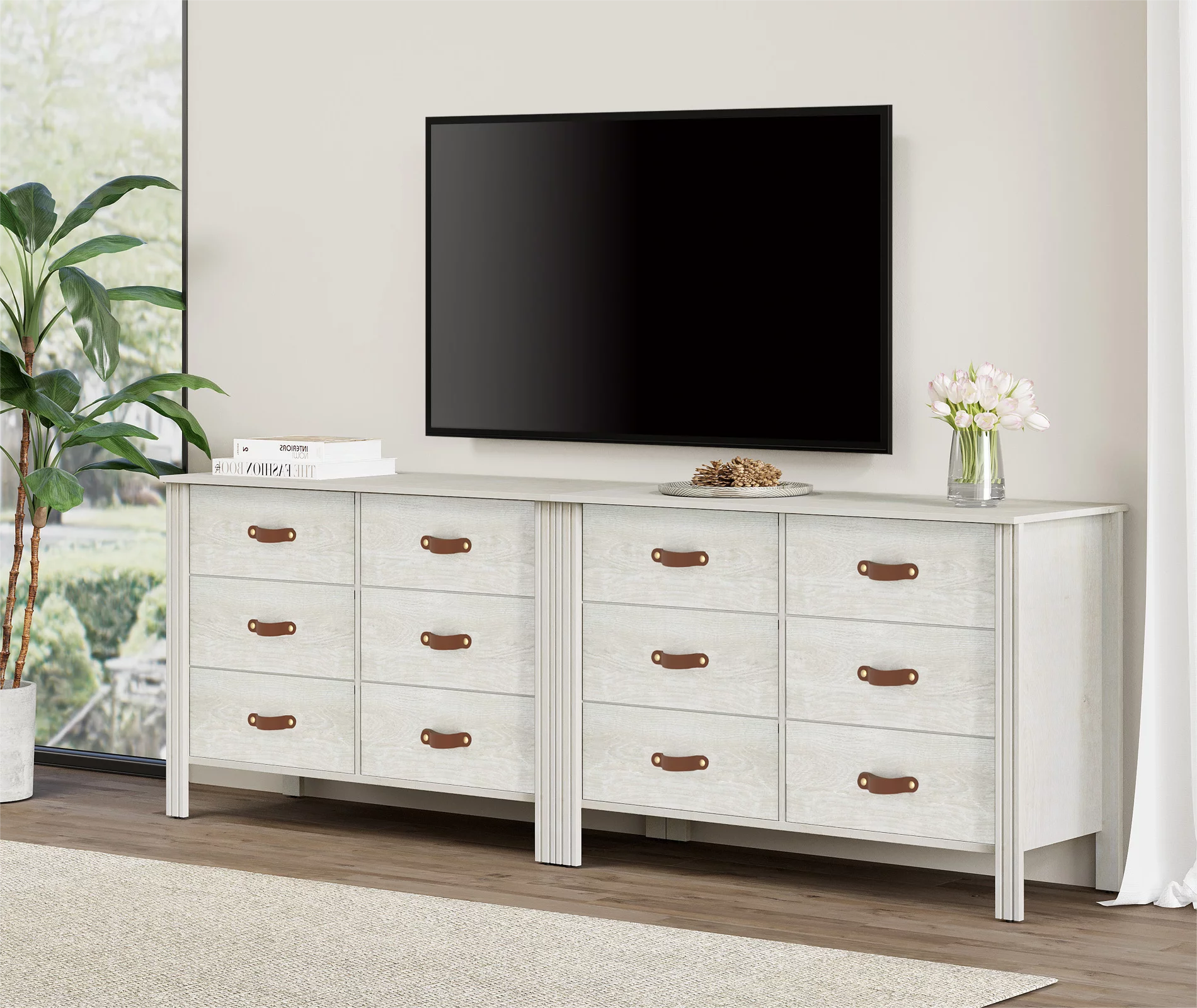 2 PCS White Dresser for Bedroom, Large Wooden Dresser with 12 Drawers, Classic Storage Cabinet for Living Room