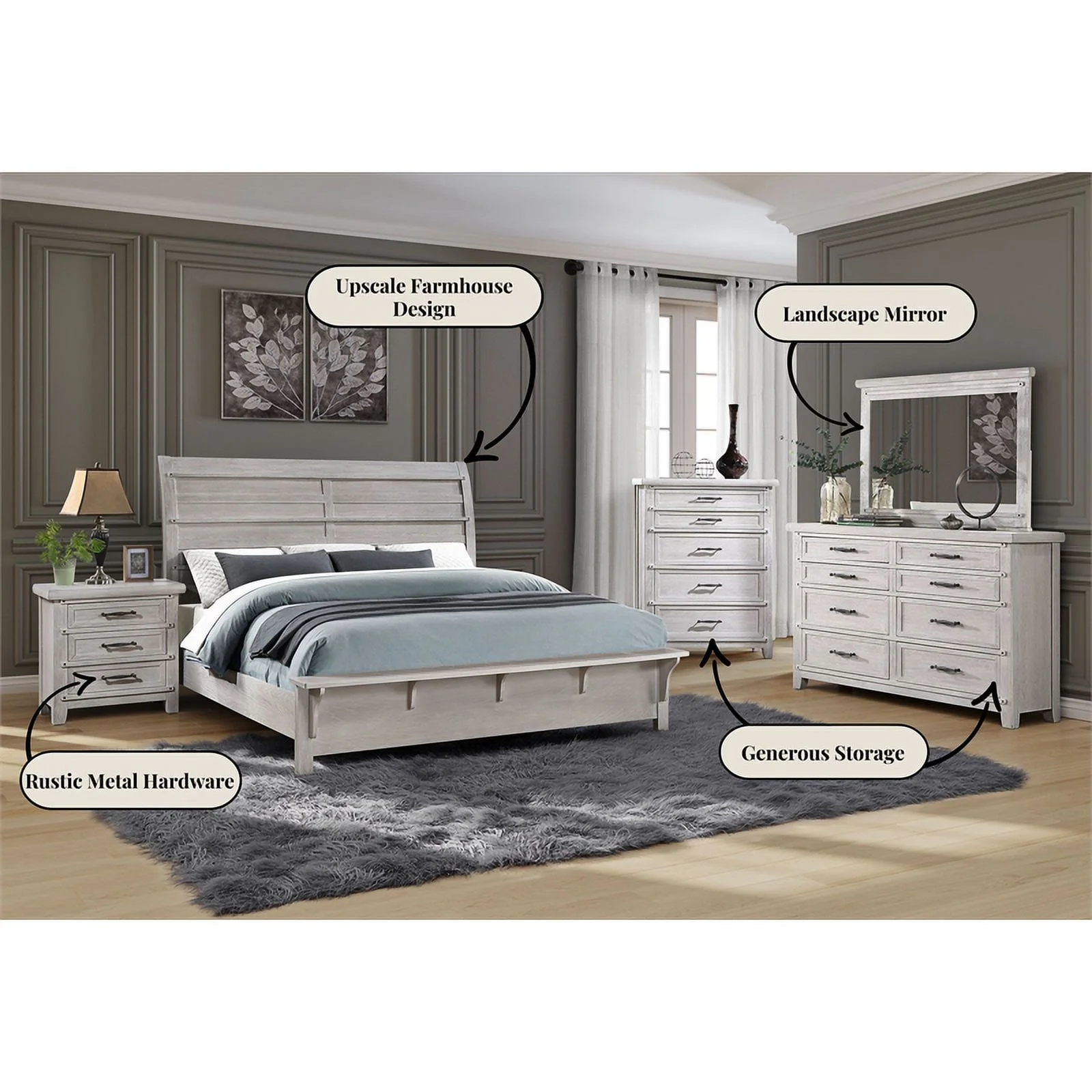 Global Furniture USA Levi White Oak King Bed with Sleigh Headboard