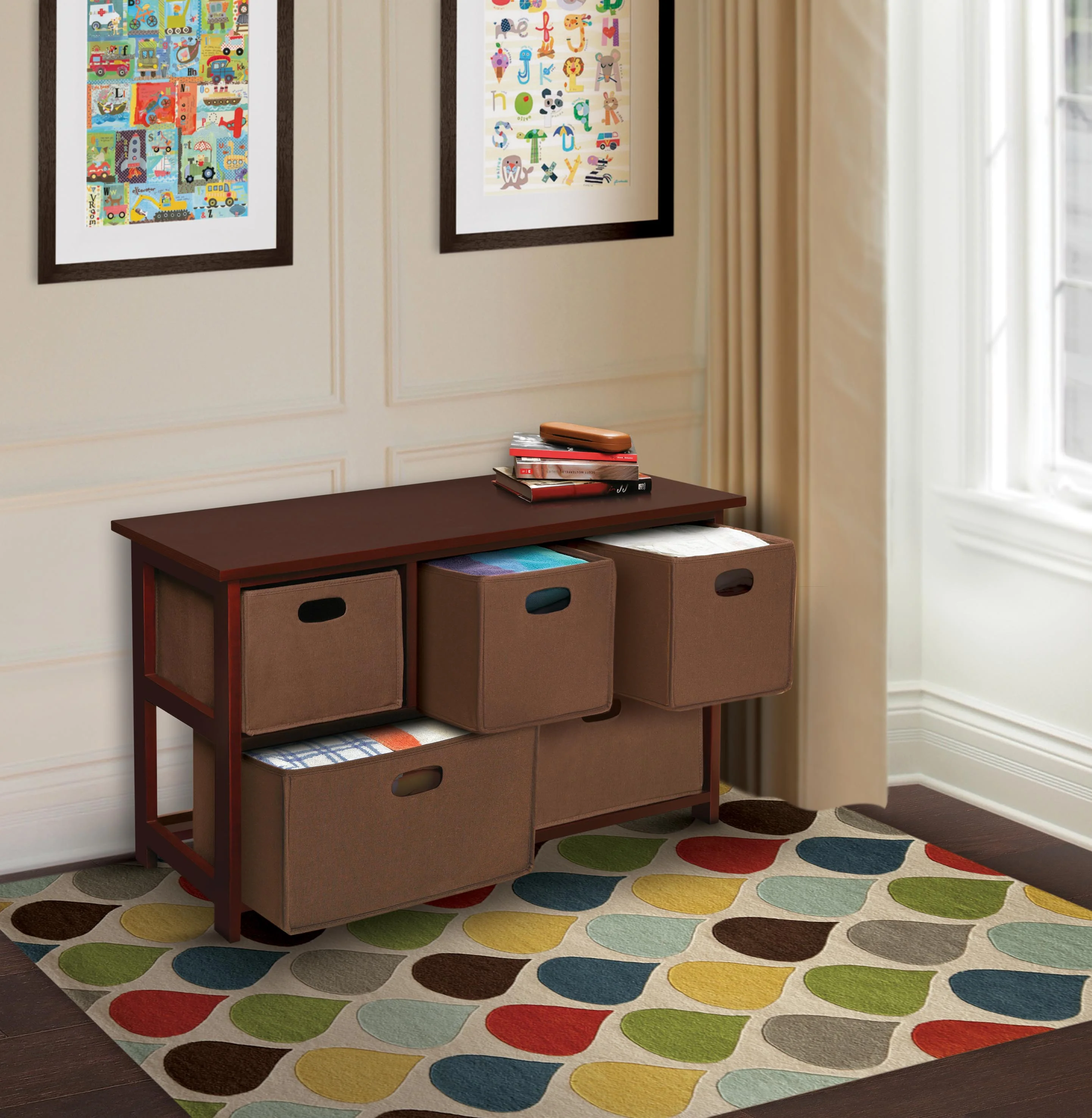 Badger Basket Five Drawer Storage Unit with Fabric Baskets - Cherry