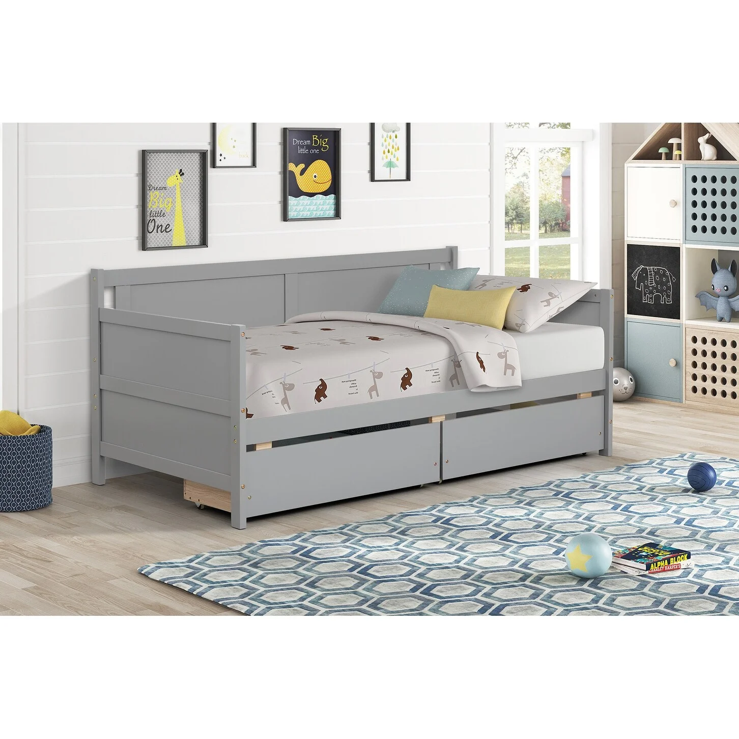 Daybed with two drawers, Twin size Sofa Bed, Twin Storage Drawers for Bedroom,Living Room White