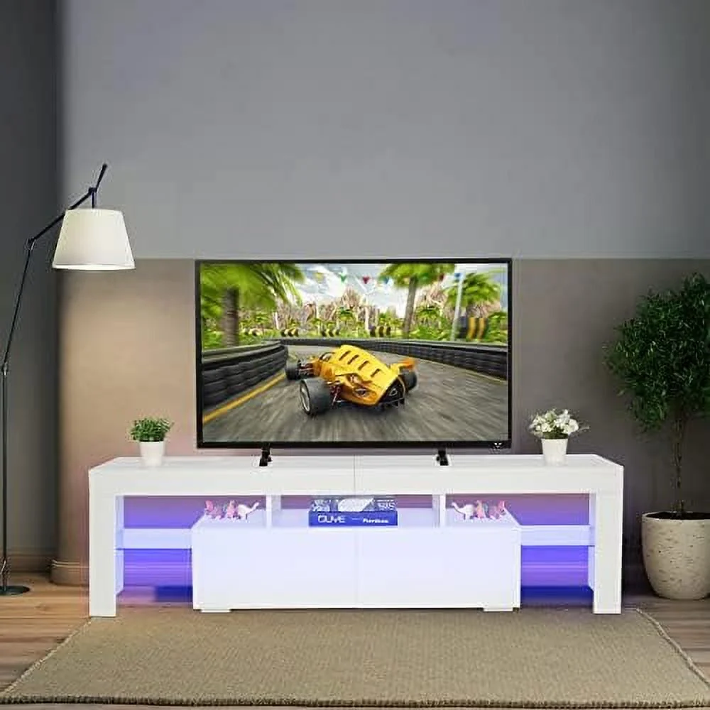 YZboomLife TV Stand for 55+ 65+ Inch TV Corner White LED TV Stand Entertainment Center TV Cabinet with for Living Room Bed Room
