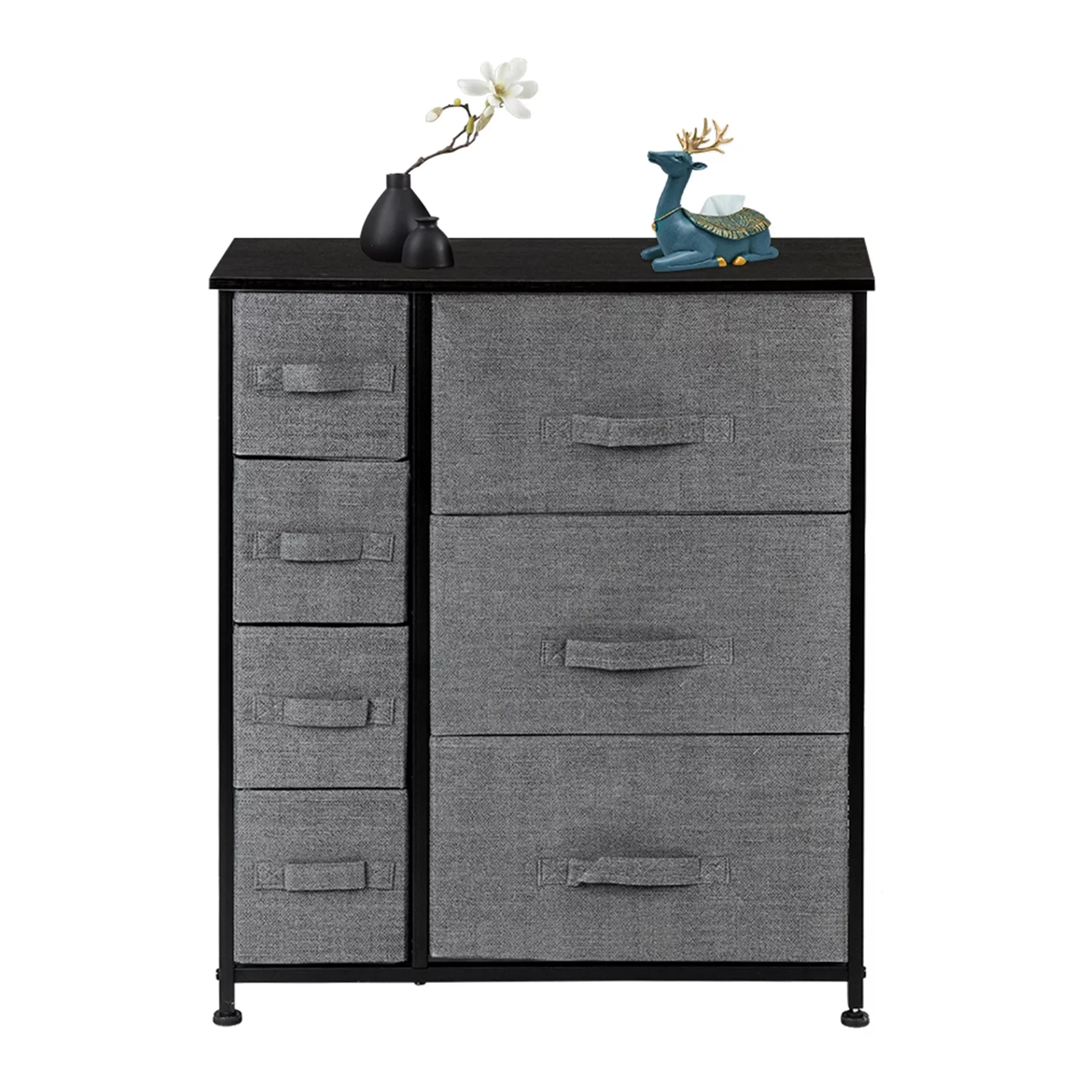 Dresser With 7 Drawers - Furniture Storage Tower Unit For Bedroom, Hallway, Closet, Office Organization - Steel Frame, Wood Top, Easy Pull Fabric Bins, Grey