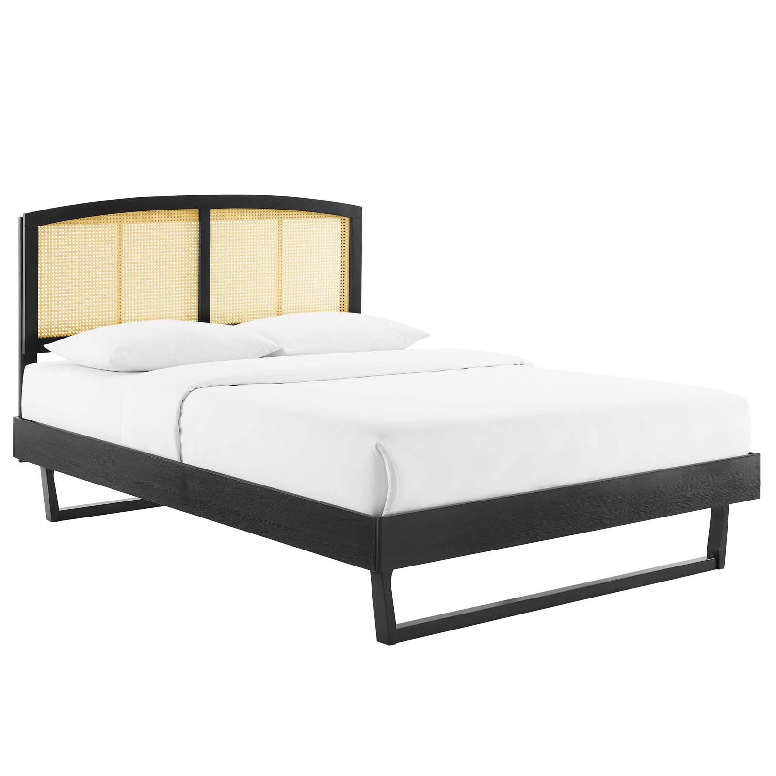 Modway Sierra Cane and Wood King Platform Bed With Angular Legs in Black