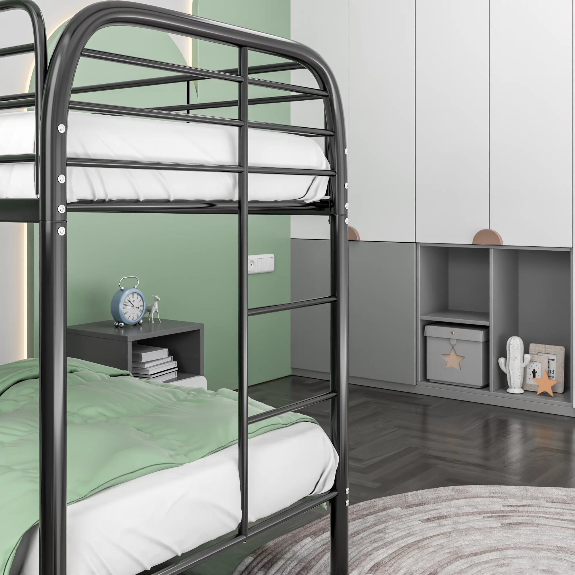 SUXXAN Metal Bunk Bed, Bunk Bed Frame with Safety Guard Rails, Heavy Duty Space-Saving Design, Easy Assembly. Twin-Over-Twin,Black