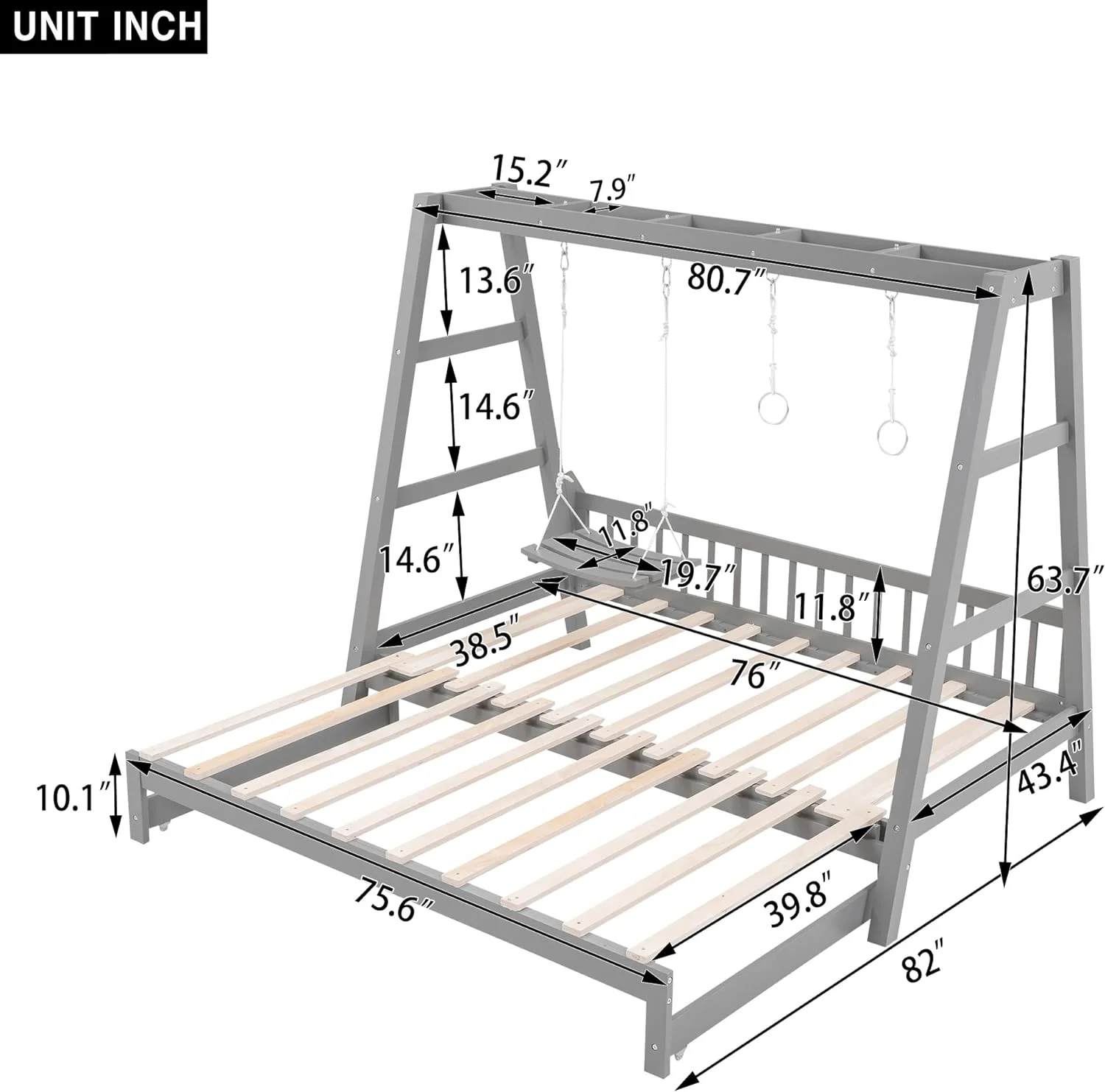 Extedable Daybed,Woode Daybed Frame With Swig Ad Rig Hadles For Bedroom Livig Room,Box Sprig ot Required,Gray