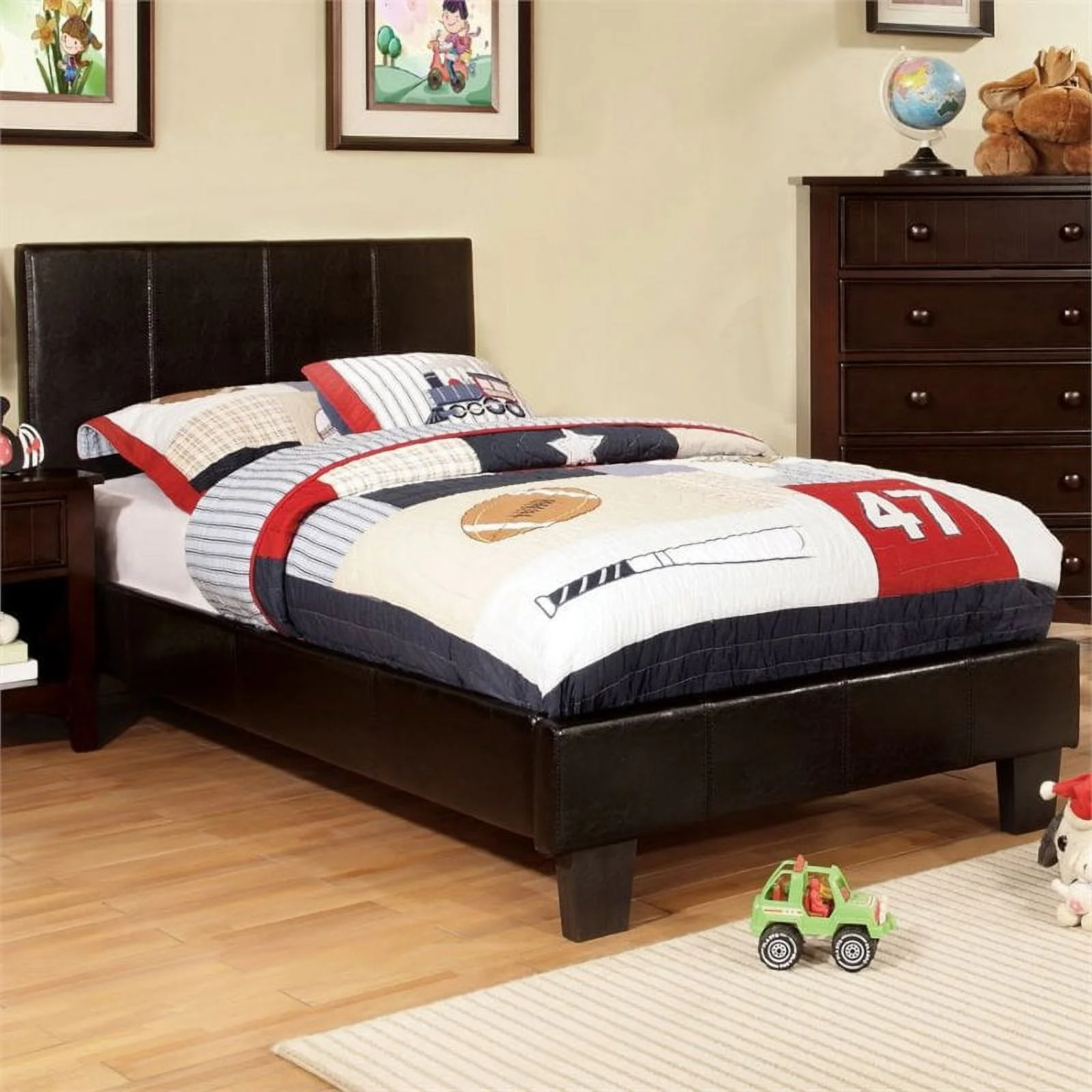 Furniture of America Ramone Faux Leather Twin Platform Bed in Espresso
