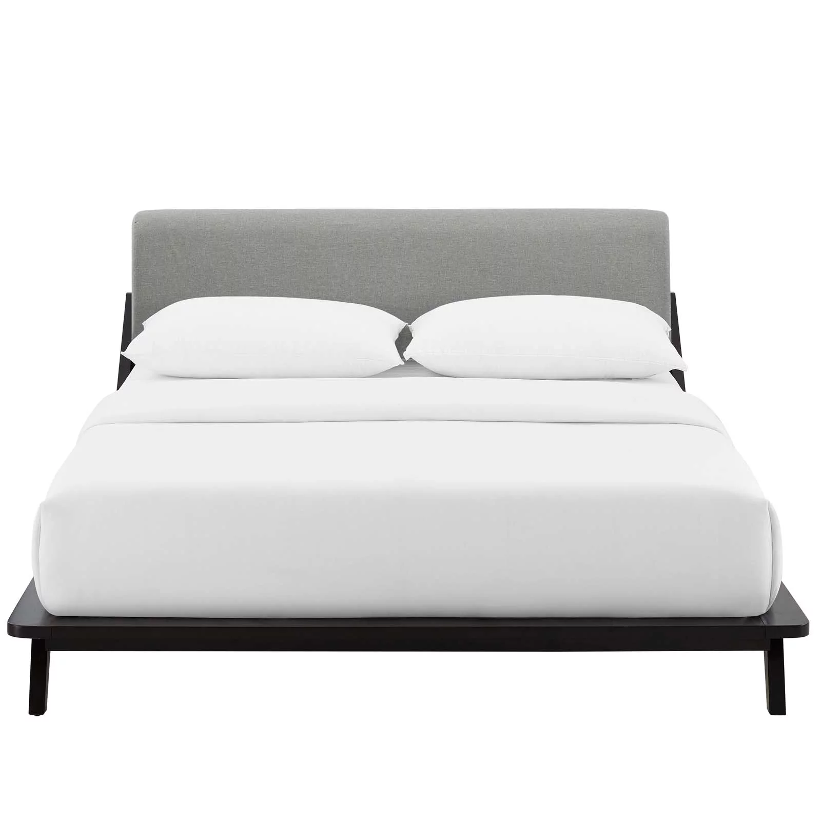 Modern Contemporary Urban Design Bedroom Queen Size Platform Bed Frame, Wood Fabric, Grey Gray Brown Natural