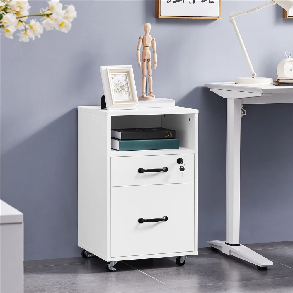SmileMart 2- Drawer Wooden Vintage Mobile File Cabinet for Home and Office, White