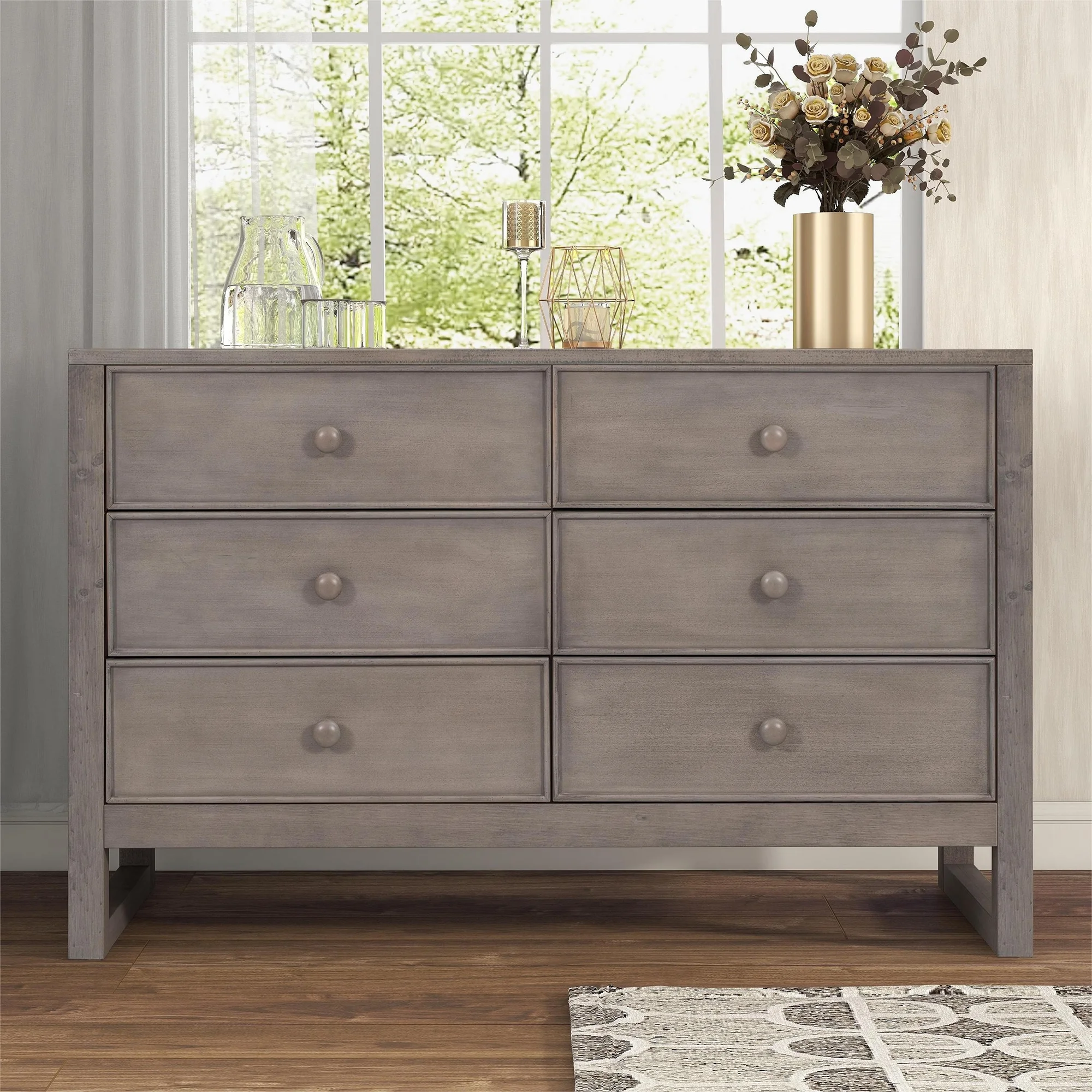 CoSoTower Rustic Wooden Dresser With 6 Drawers, Storage Cabinet For Bedroom, Anitque Gray