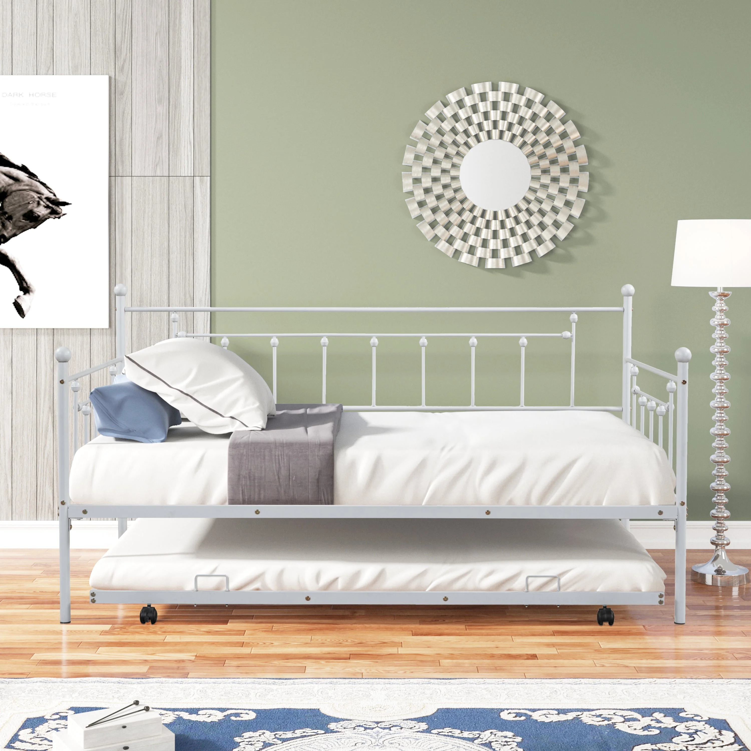 Regent Twin Size Metal Daybed with Trundle - Light Gray