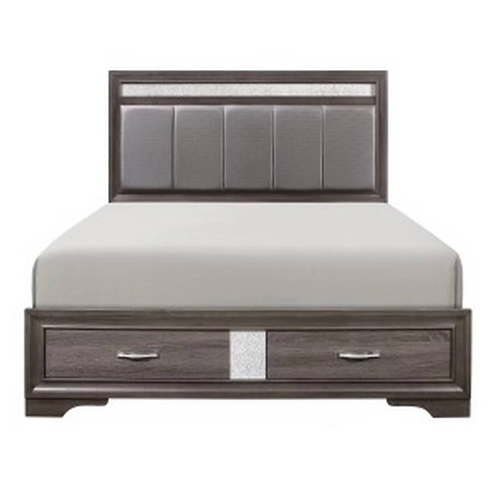 Ani Queen Platform Bed, Faux Leather Headboard, Storage, Glitter Gray- Saltoro Sherpi