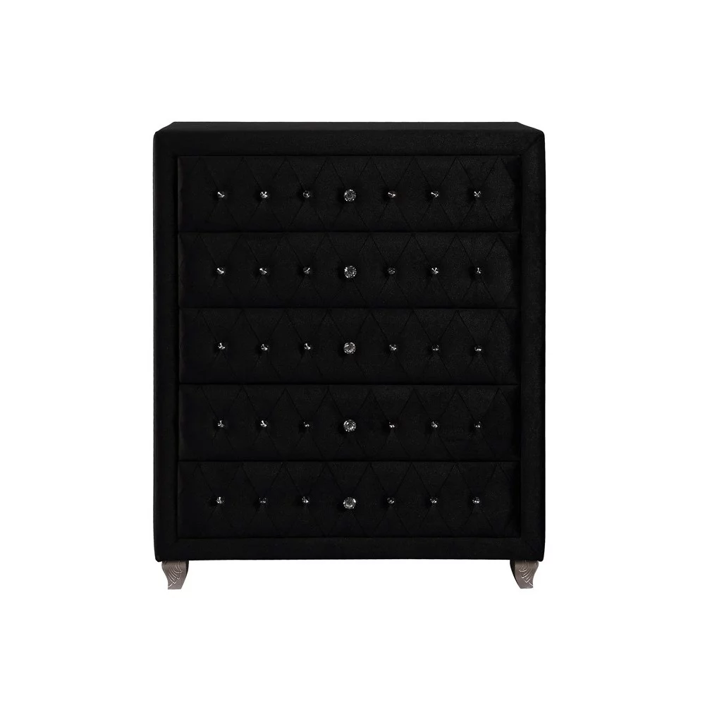Benjara Fabric Upholstered Wooden Chest with Five Drawers, Black