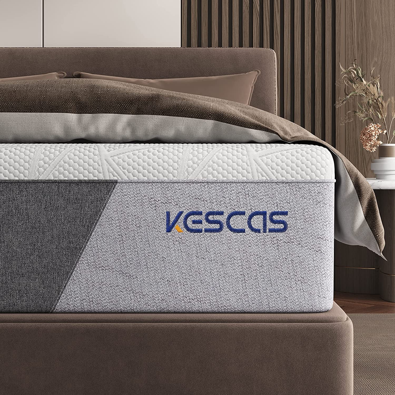 Twin Size Mattress, Kescas 8 inch Cooling Bamboo Charcoal & gel Memory Foam Mattress in A Box, Breathable Soft Knitted Fabric Cover, Medium firm