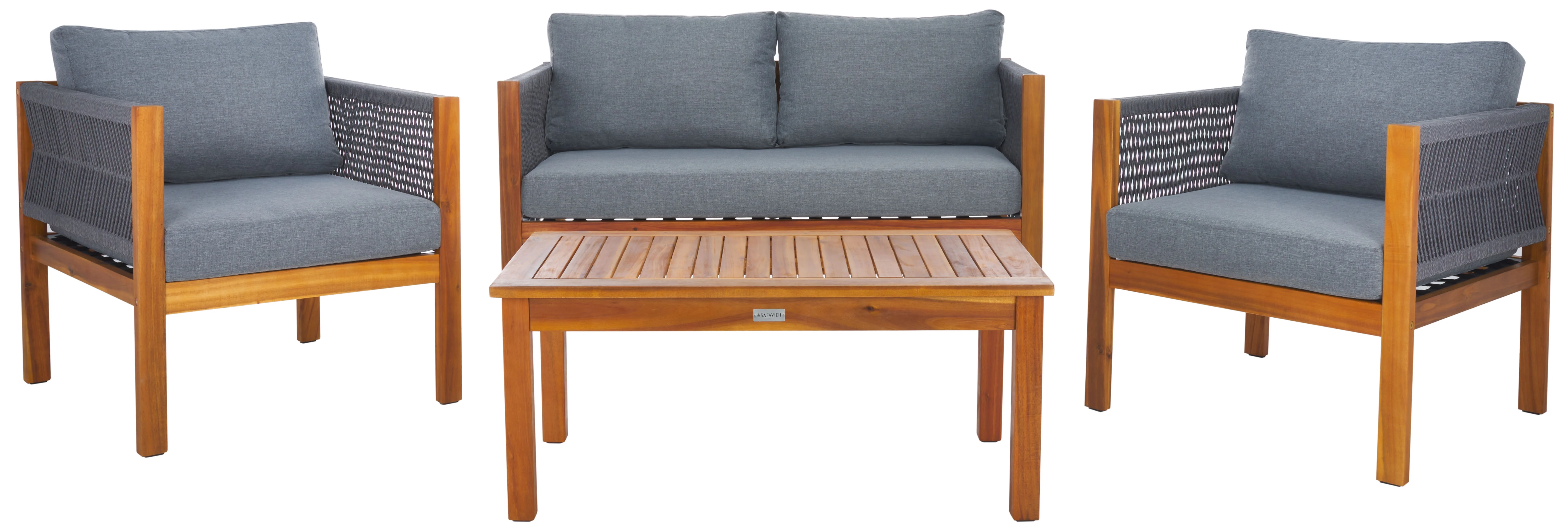 SAFAVIEH Wilson Outdoor Patio 4 Piece Conversation Set, Grey