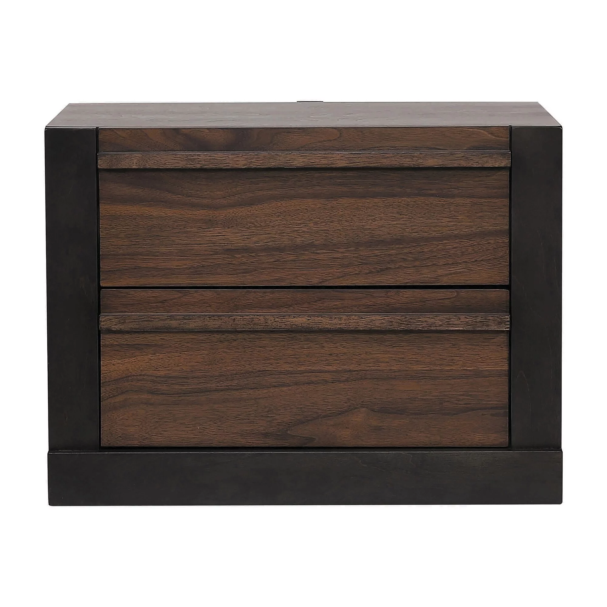 Ras 26 Inch 2 Drawer Nightstand, Felt Lined, 2 USB Ports, Walnut Brown