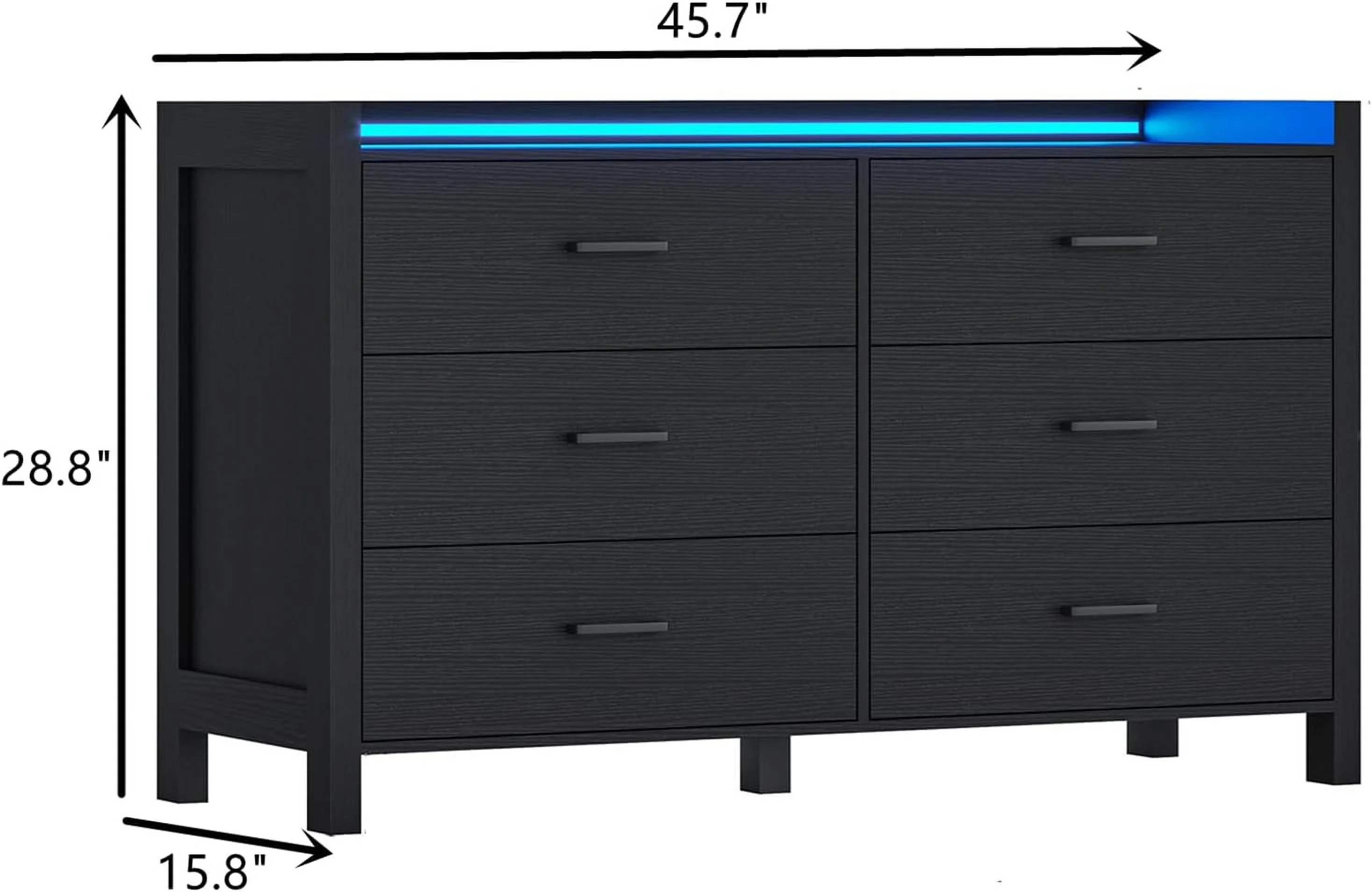 HBBOOMLIFE Black Dresser for Bedroom 6 Drawer Dresser with LED Light Wood Dressers & Chest of Drawers Modern Dresser for Bedroom Living Room Entryway