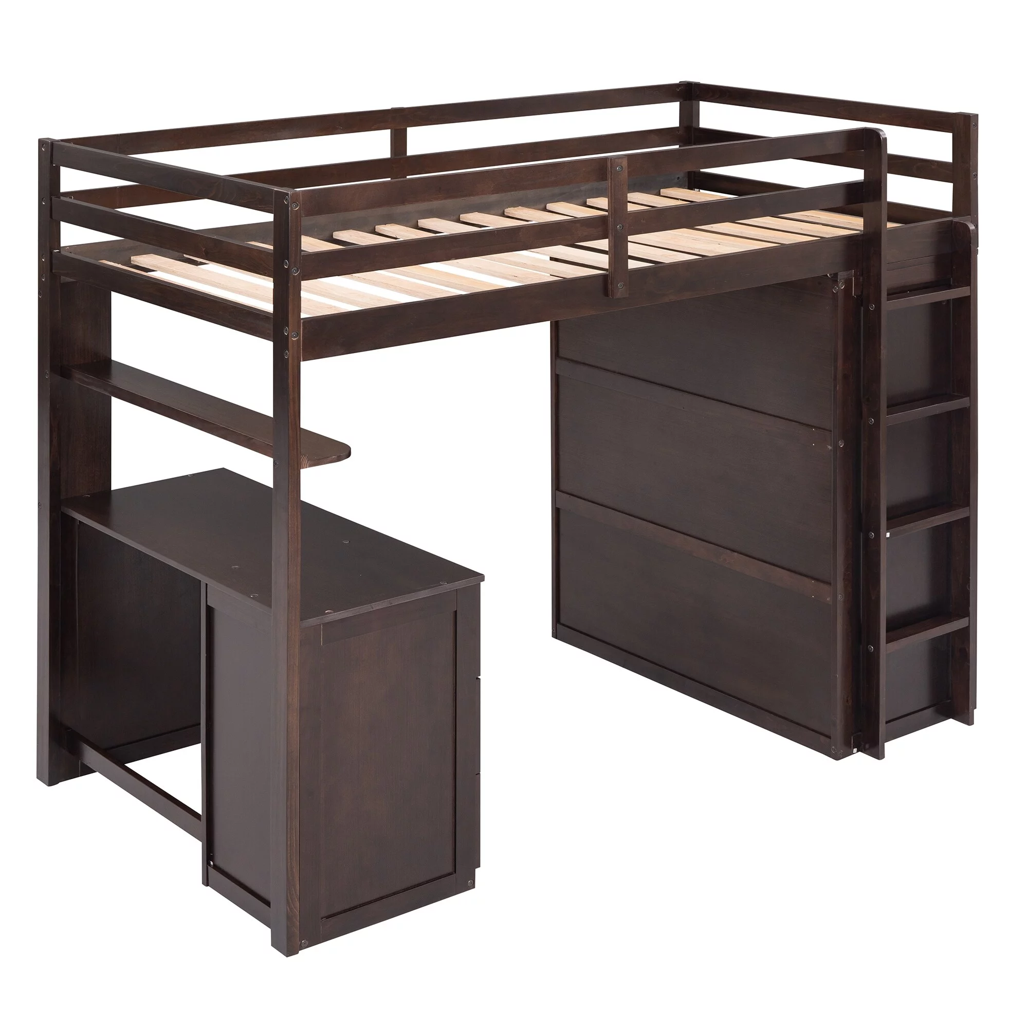 Twin Size Loft Bed with Drawers, Desk, and Wardrobe - Maximized Space, Versatility Galore, Solid Construction Espresso