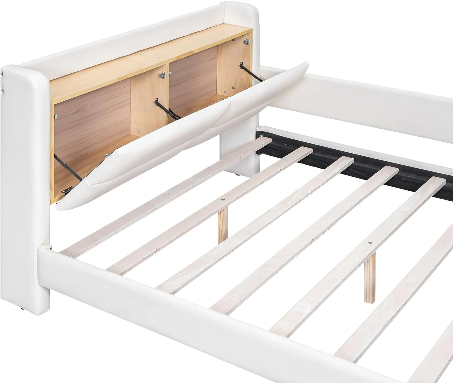 Modern Upholstered Platform Bed, Full Size Upholstered Platform Bed with Guardrail, Storage Headboard and Footboard, No Box Spring Needed/Noise-Free (Beige, Full)