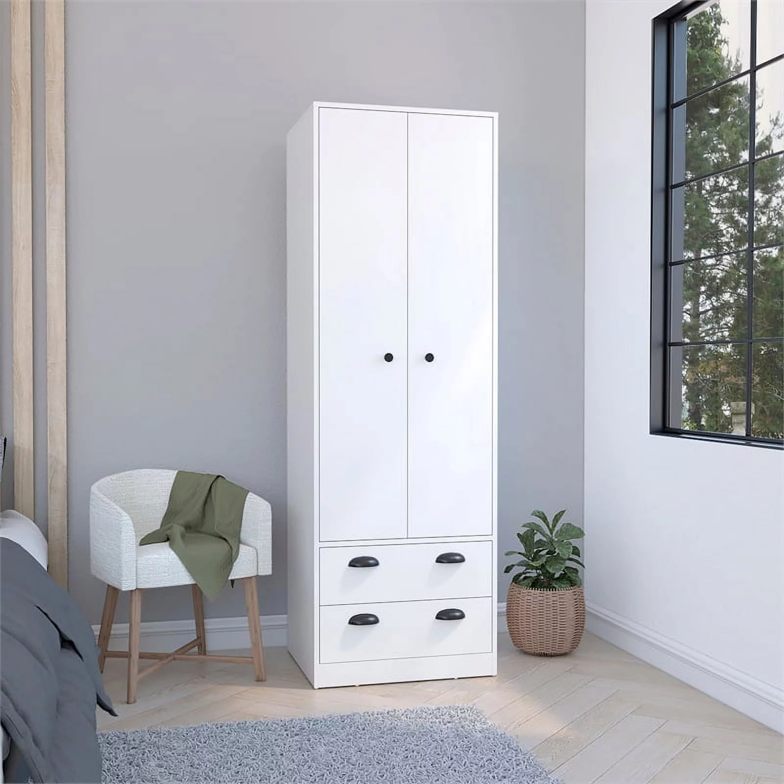 Pemberly Row Engineered Wood Armoire with 2-Drawers & 2-Doors in White