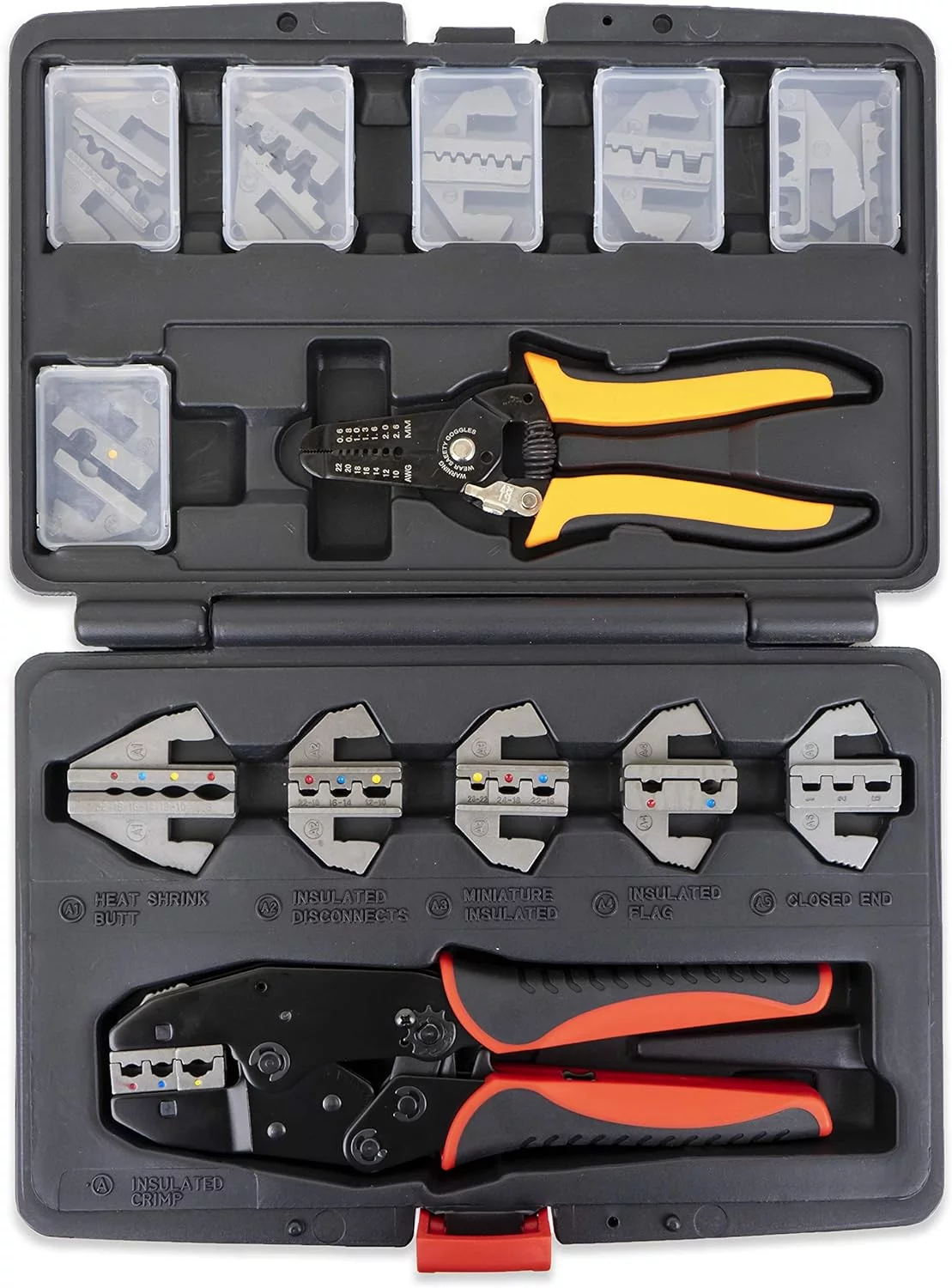 Interchangeable Ratcheting Terminal Crimper Set - 12 Sets With Wire Strippers (Insulated, Non-Insulated, Open Barrel)