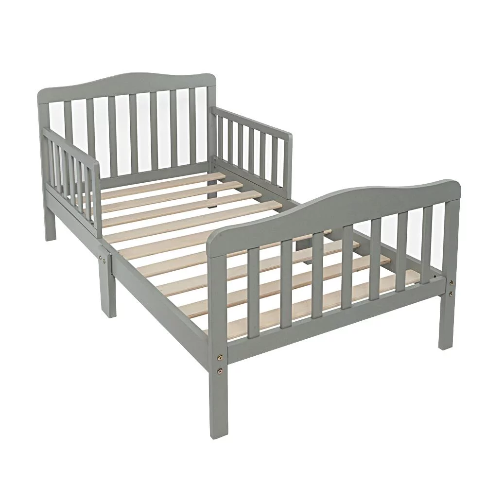 Zimtown Baby Toddler Bed Frame Bed Platform for Kids Children Wood Bedroom Furniture, Safety Rails,Gray