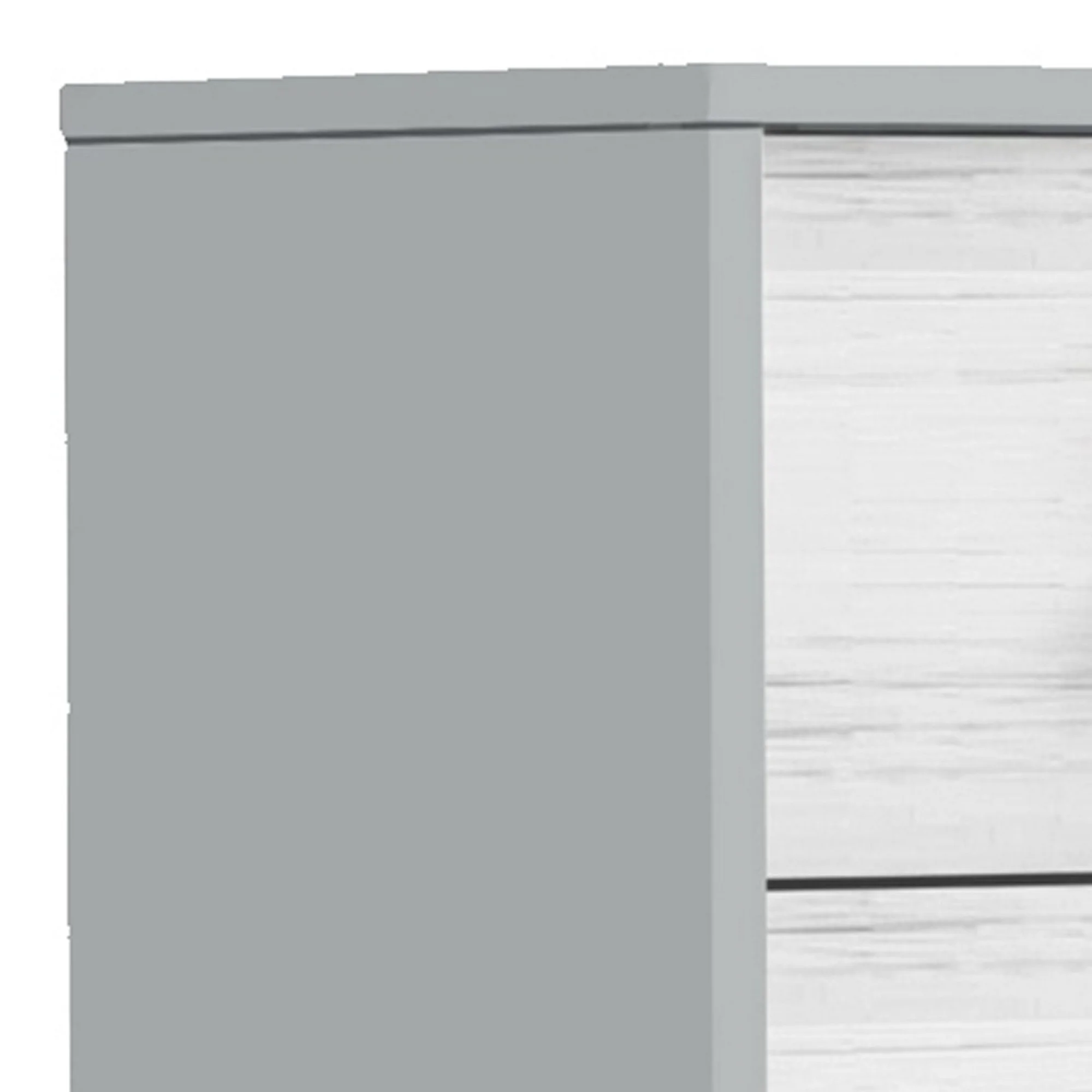 Benjara Dap 56 Inch 6 Drawer Dresser, Sleek Satin Gold Handles, White and Gray